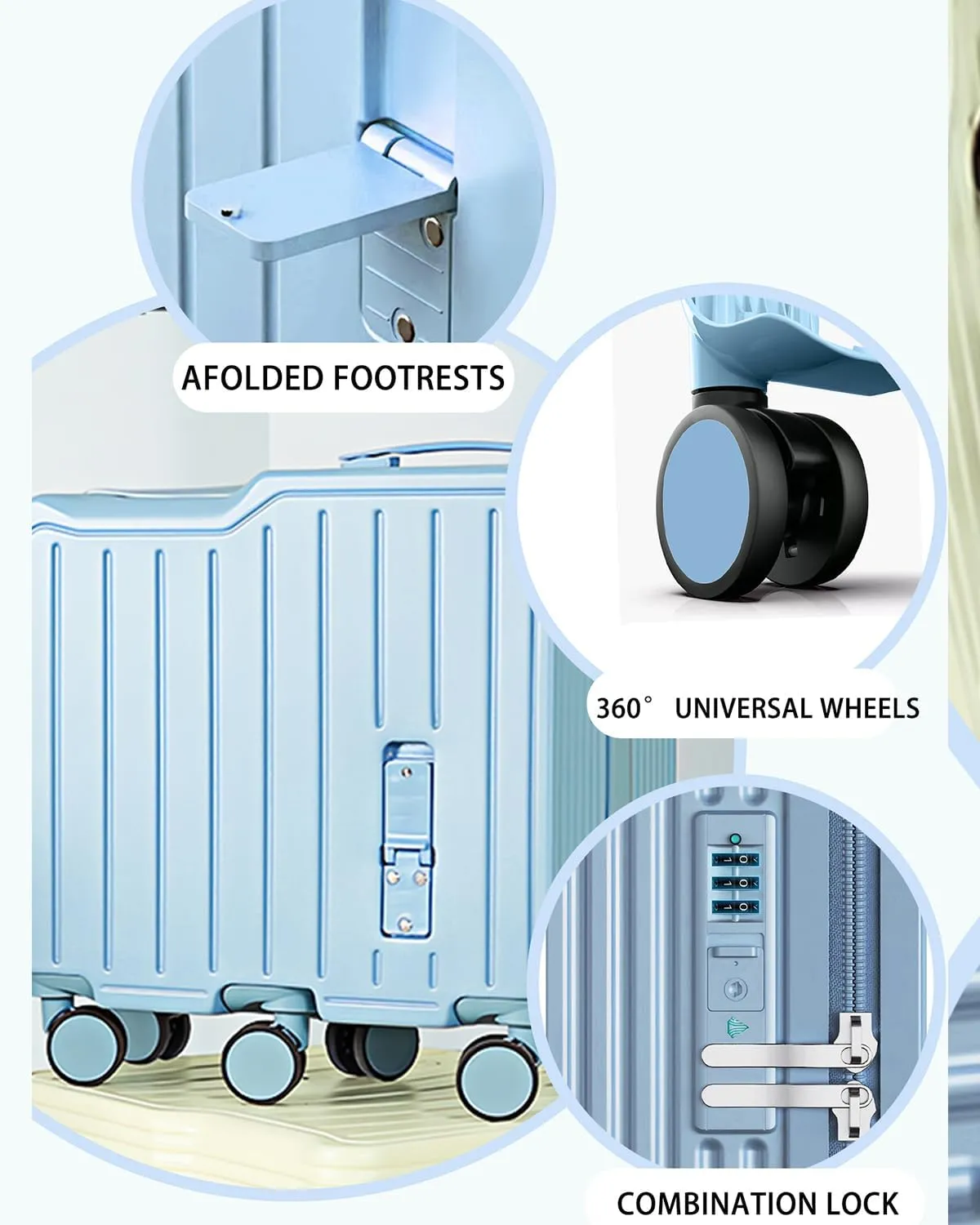 20" Ride-On Suitcase, Carry On Luggage Hardside Luggage with Spinner Wheels Carry on Toddler Luggage Travel Rolling Luggage Carry on Luggage Airline Approved (Blue)
