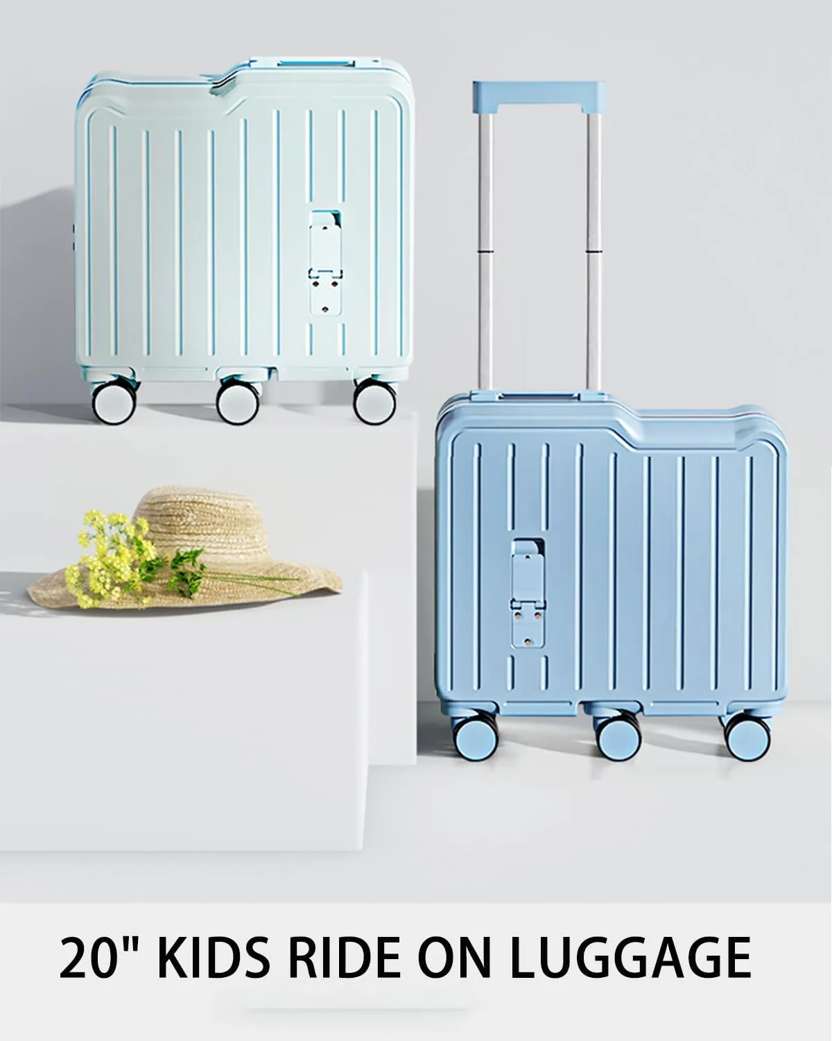 20" Ride-On Suitcase, Carry On Luggage Hardside Luggage with Spinner Wheels Carry on Toddler Luggage Travel Rolling Luggage Carry on Luggage Airline Approved (Blue)