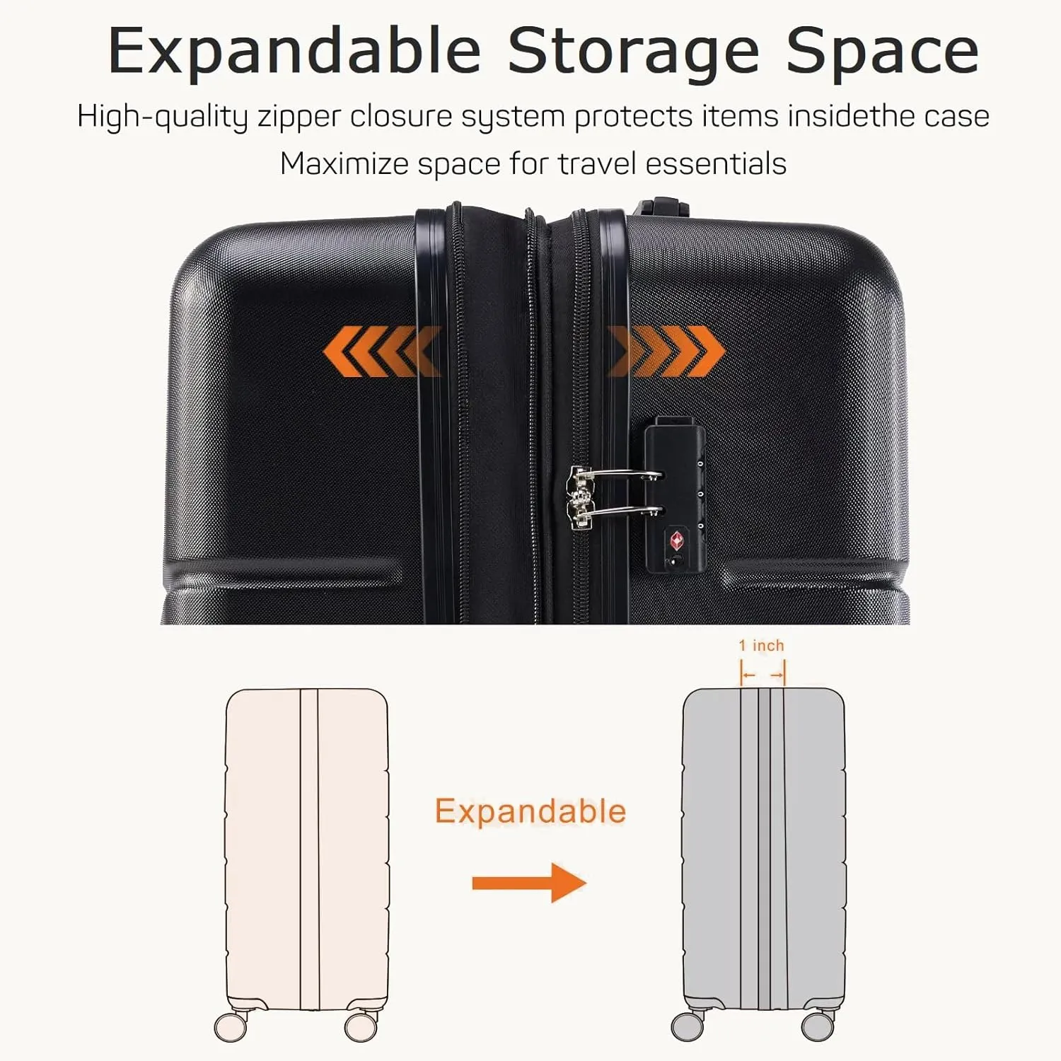 28 Inch Luggage Suitcase with TSA Lock, Hard Shell Rolling Suitcase with Spinner Wheels, Expandable Lightweight Luggage, Black