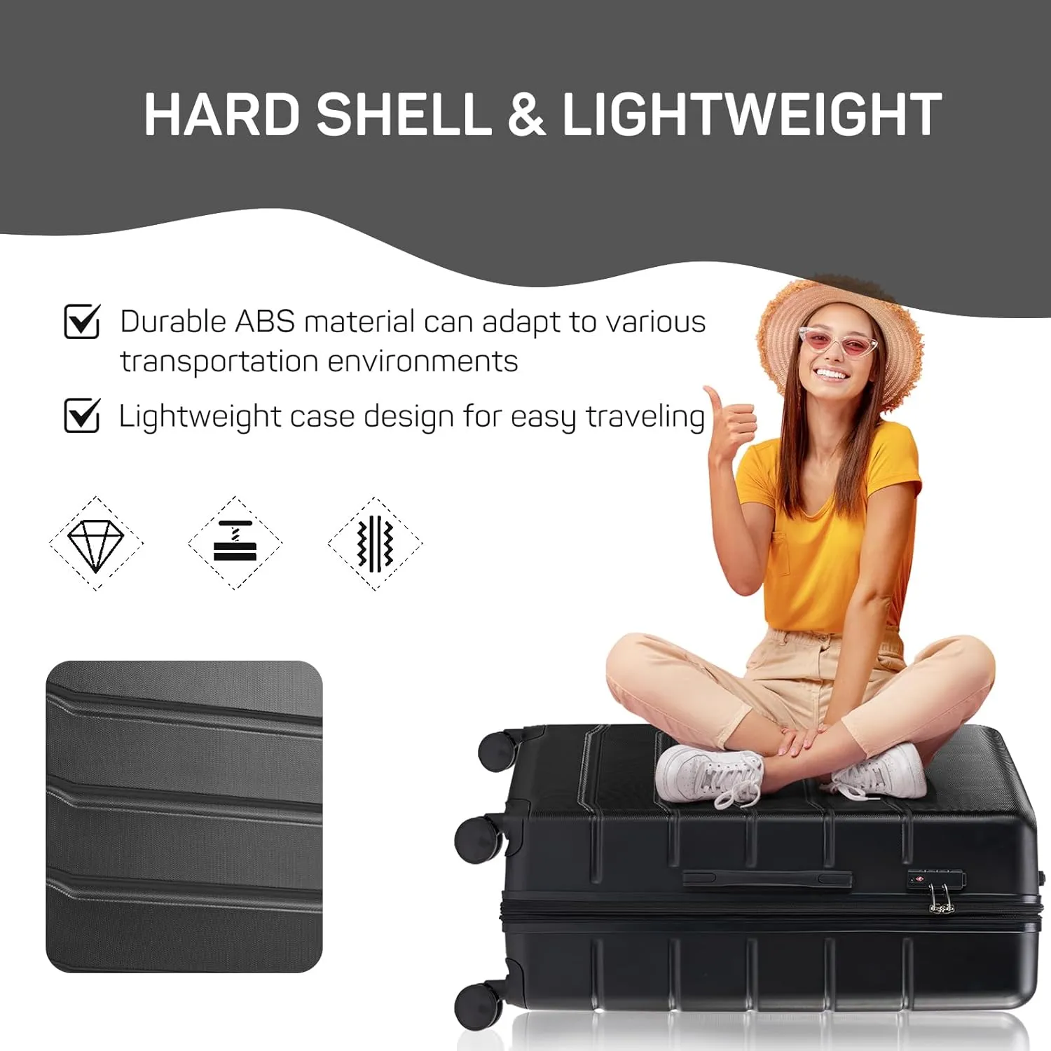 28 Inch Luggage Suitcase with TSA Lock, Hard Shell Rolling Suitcase with Spinner Wheels, Expandable Lightweight Luggage, Black