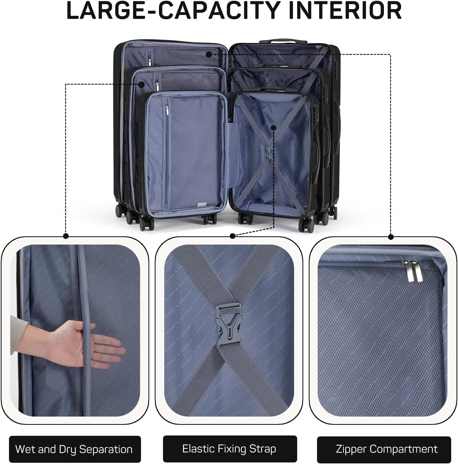 28 Inch Luggage Suitcase with TSA Lock, Hard Shell Rolling Suitcase with Spinner Wheels, Expandable Lightweight Luggage, Black