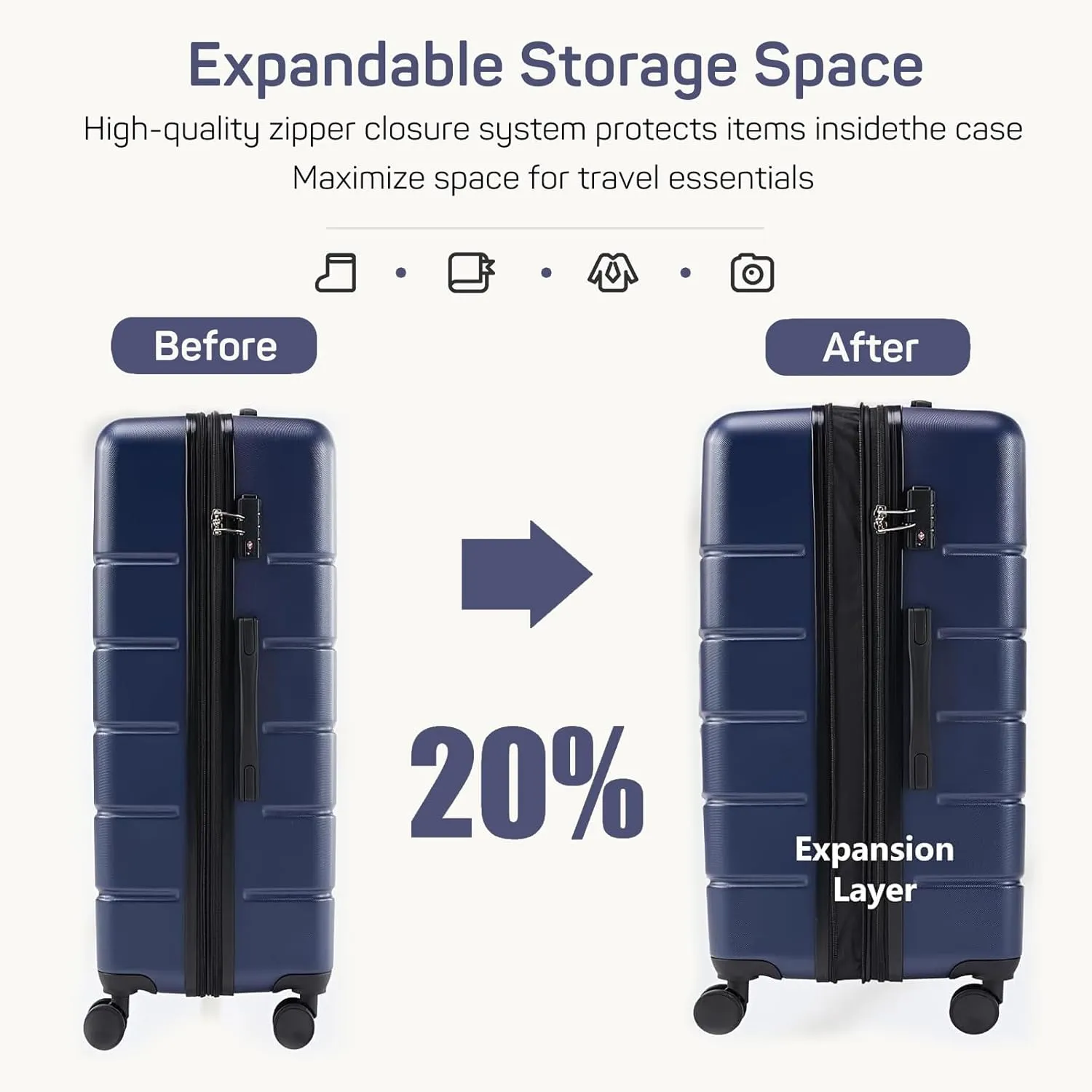 28 Inch Luggage Suitcase with TSA Lock, Hard Shell Rolling Suitcase with Spinner Wheels, Expandable Lightweight Luggage, Blue