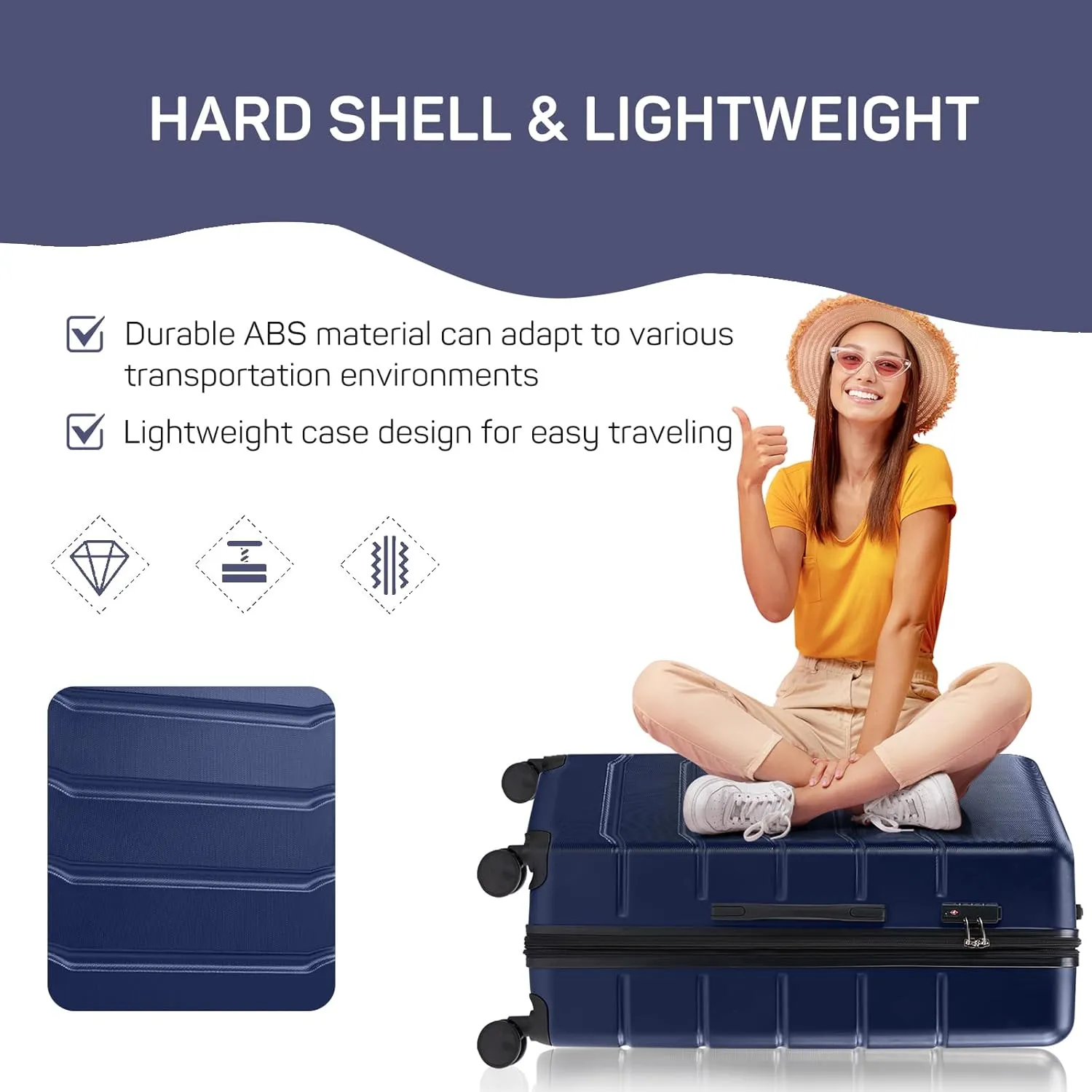 28 Inch Luggage Suitcase with TSA Lock, Hard Shell Rolling Suitcase with Spinner Wheels, Expandable Lightweight Luggage, Blue