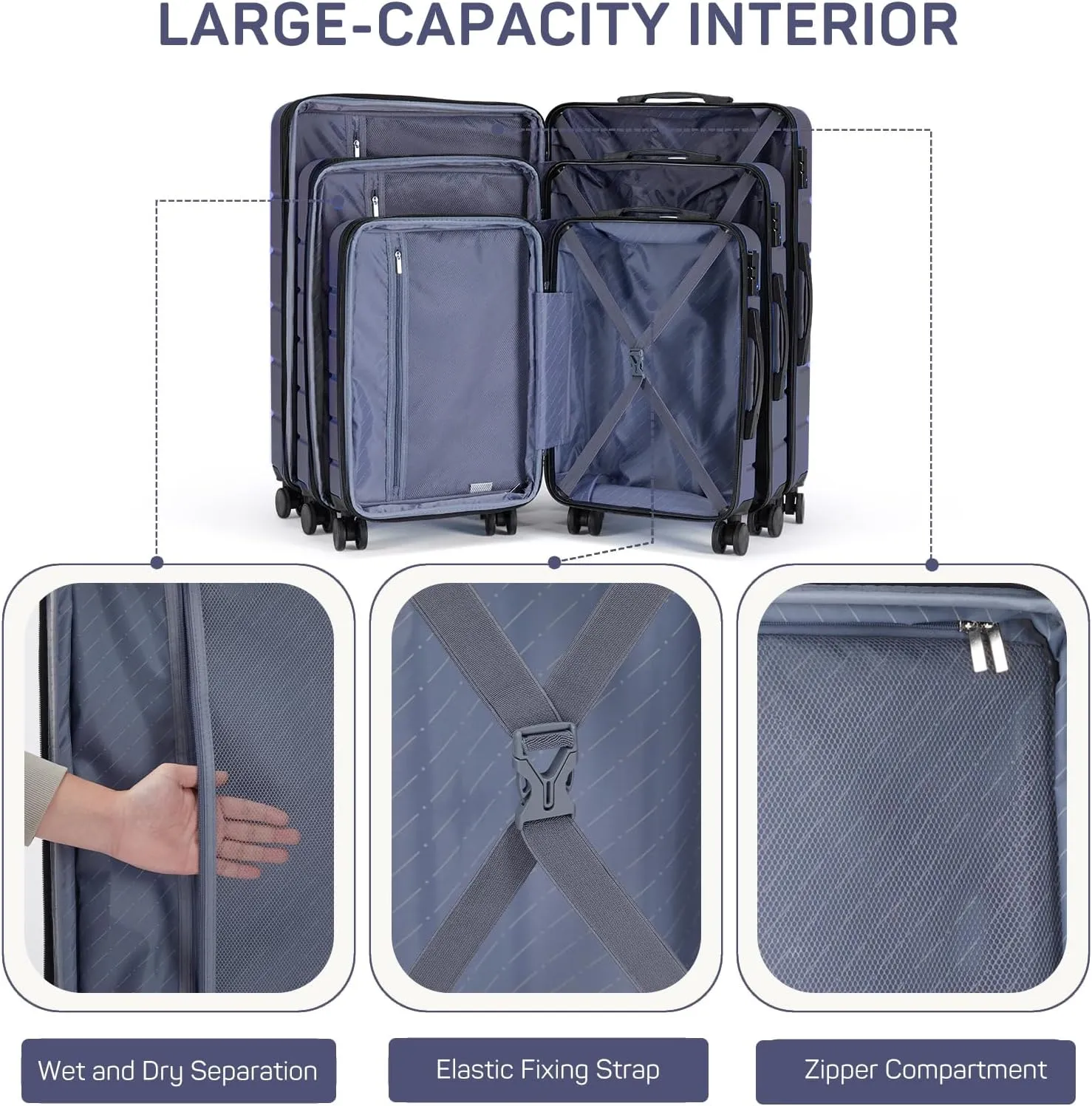 28 Inch Luggage Suitcase with TSA Lock, Hard Shell Rolling Suitcase with Spinner Wheels, Expandable Lightweight Luggage, Blue