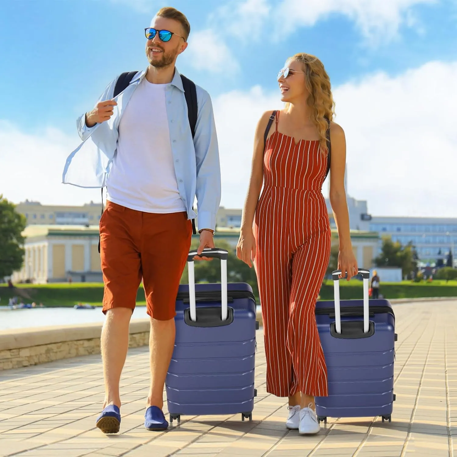 28 Inch Luggage Suitcase with TSA Lock, Hard Shell Rolling Suitcase with Spinner Wheels, Expandable Lightweight Luggage, Blue