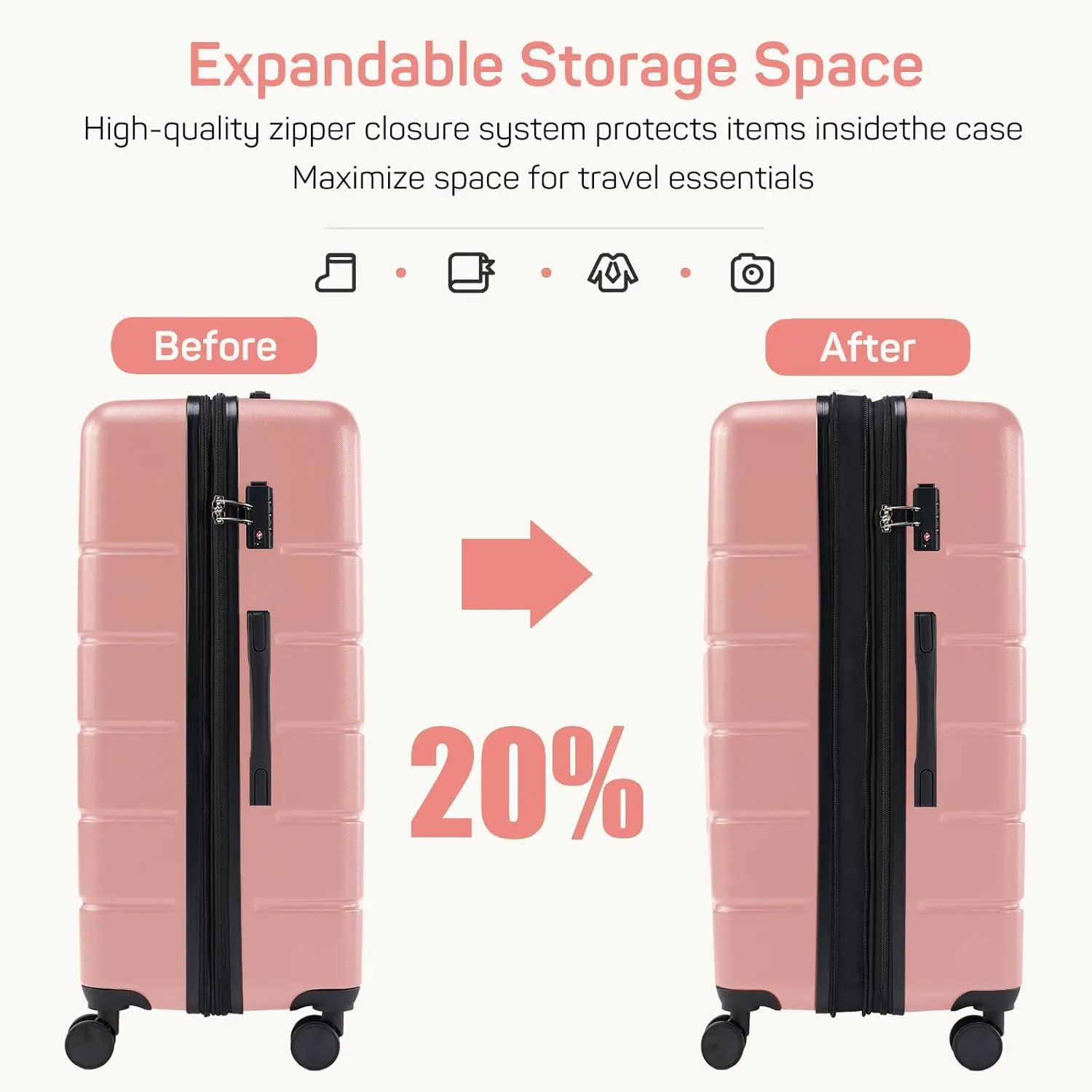 28 Inch Luggage Suitcase with TSA Lock, Hard Shell Rolling Suitcase with Spinner Wheels, Expandable Lightweight Luggage, Pink