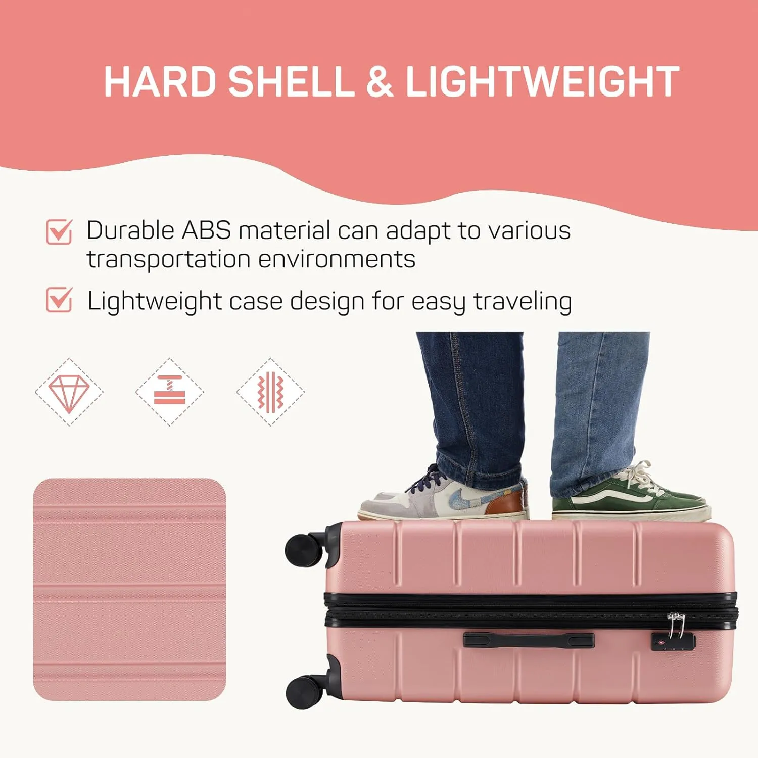 28 Inch Luggage Suitcase with TSA Lock, Hard Shell Rolling Suitcase with Spinner Wheels, Expandable Lightweight Luggage, Pink
