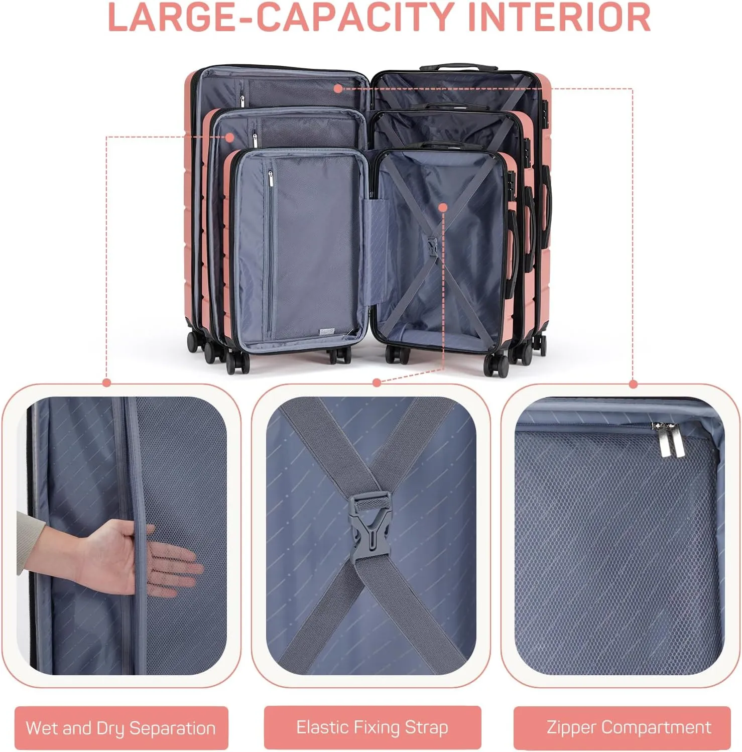 28 Inch Luggage Suitcase with TSA Lock, Hard Shell Rolling Suitcase with Spinner Wheels, Expandable Lightweight Luggage, Pink