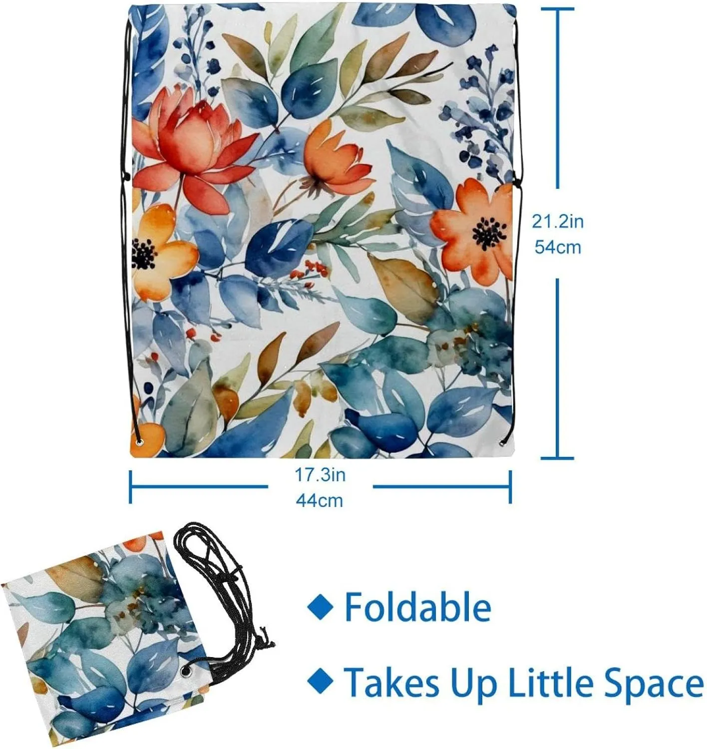 2PCS Flowers and Green Leaves Drawstring Bags Drawstring Gym Bag