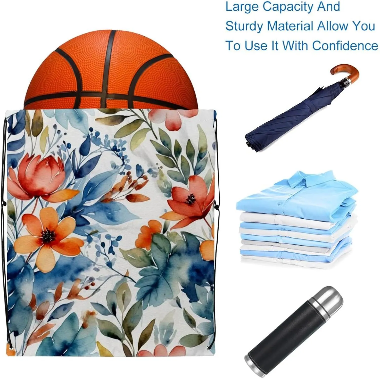 2PCS Flowers and Green Leaves Drawstring Bags Drawstring Gym Bag