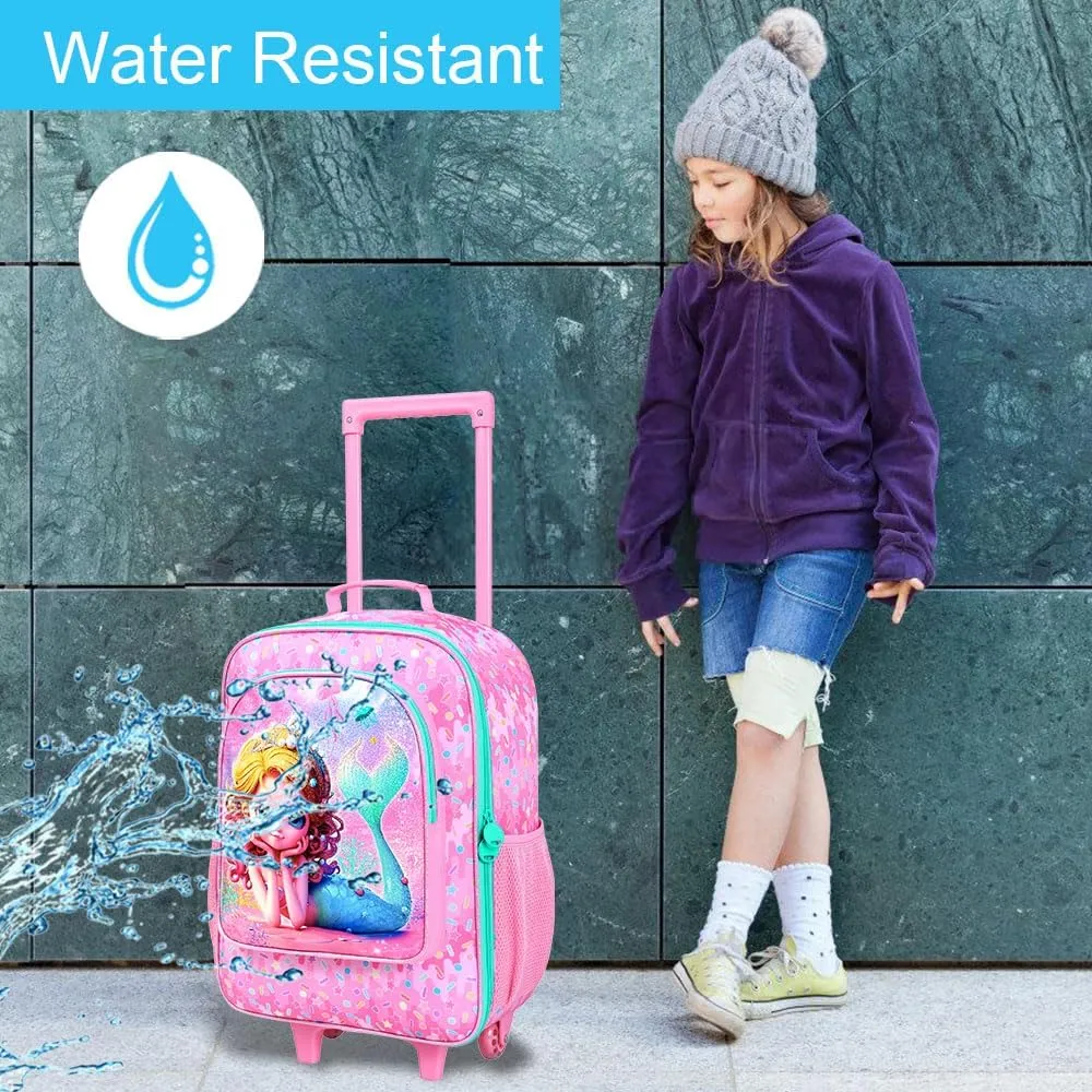 2Pcs Kids Suitcase for Girls, Carry on Rolling Luggage with Wheels, Mermaid Travel Suitcases Set with Toddler Backpack(Pink)