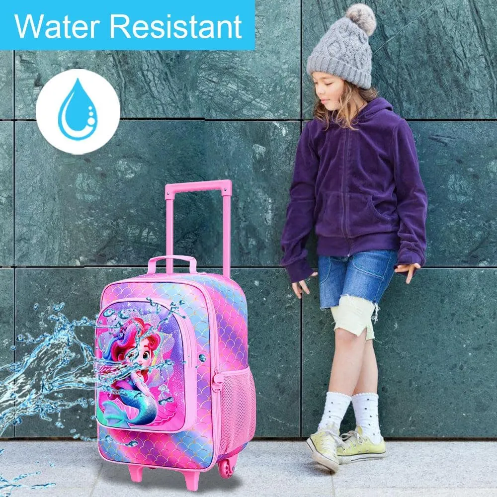 2Pcs Kids Suitcase Set, Girls Carry on Rolling Luggage with Wheels, Mermaid Travel Suitcases with Toddler Backpack(Pink)
