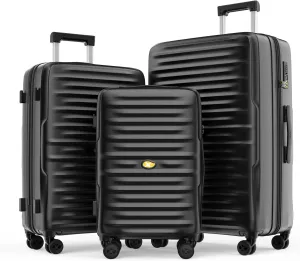 3 Piece Luggage Sets, Hard Case Suitcases Set with Spinner Wheels, Lightweight PC Luggage with TSA Lock(Black)