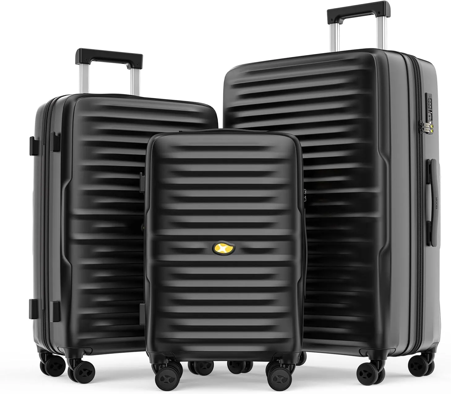 3 Piece Luggage Sets, Hard Case Suitcases Set with Spinner Wheels, Lightweight PC Luggage with TSA Lock(Black)