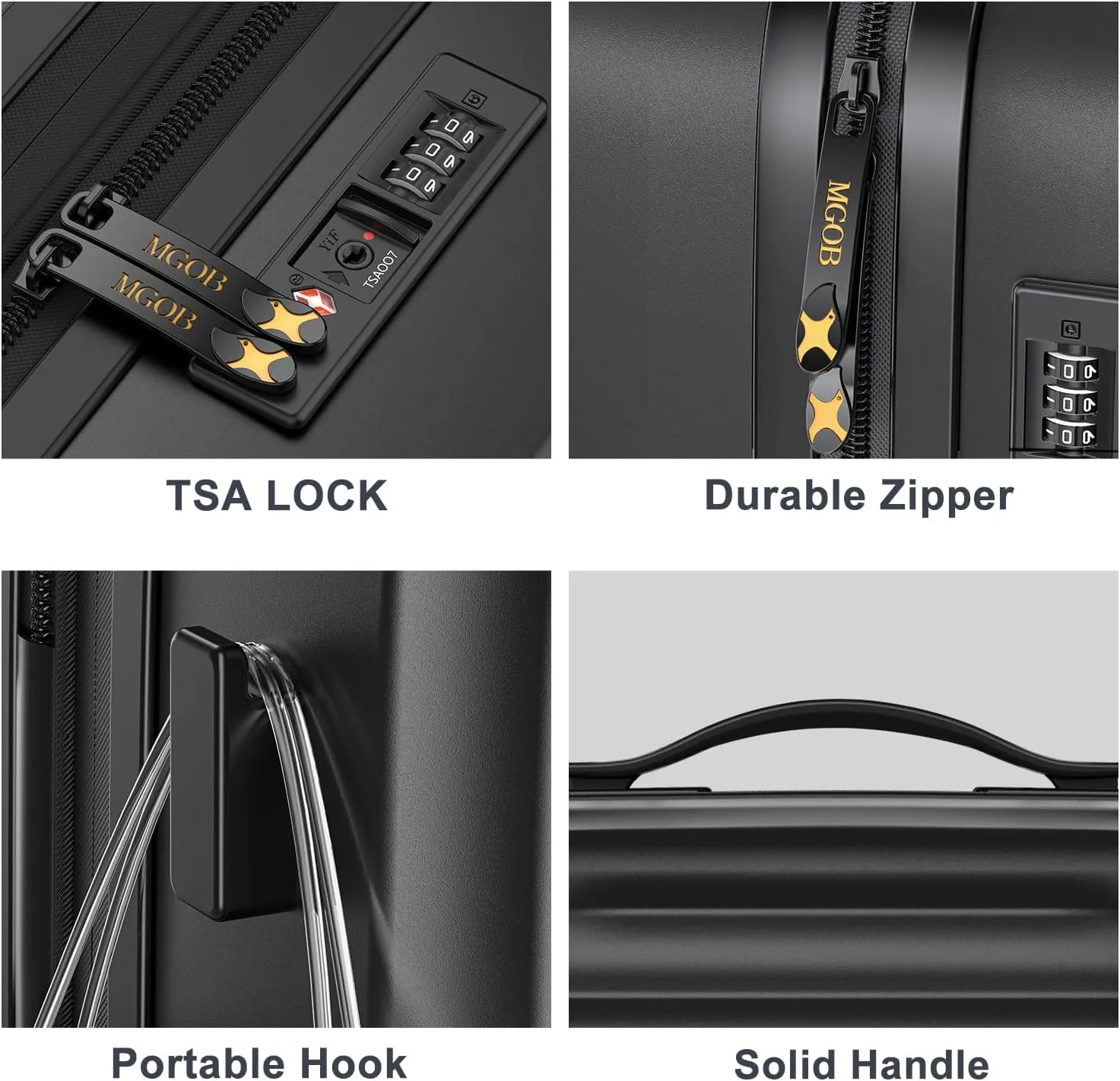 3 Piece Luggage Sets, Hard Case Suitcases Set with Spinner Wheels, Lightweight PC Luggage with TSA Lock(Black)