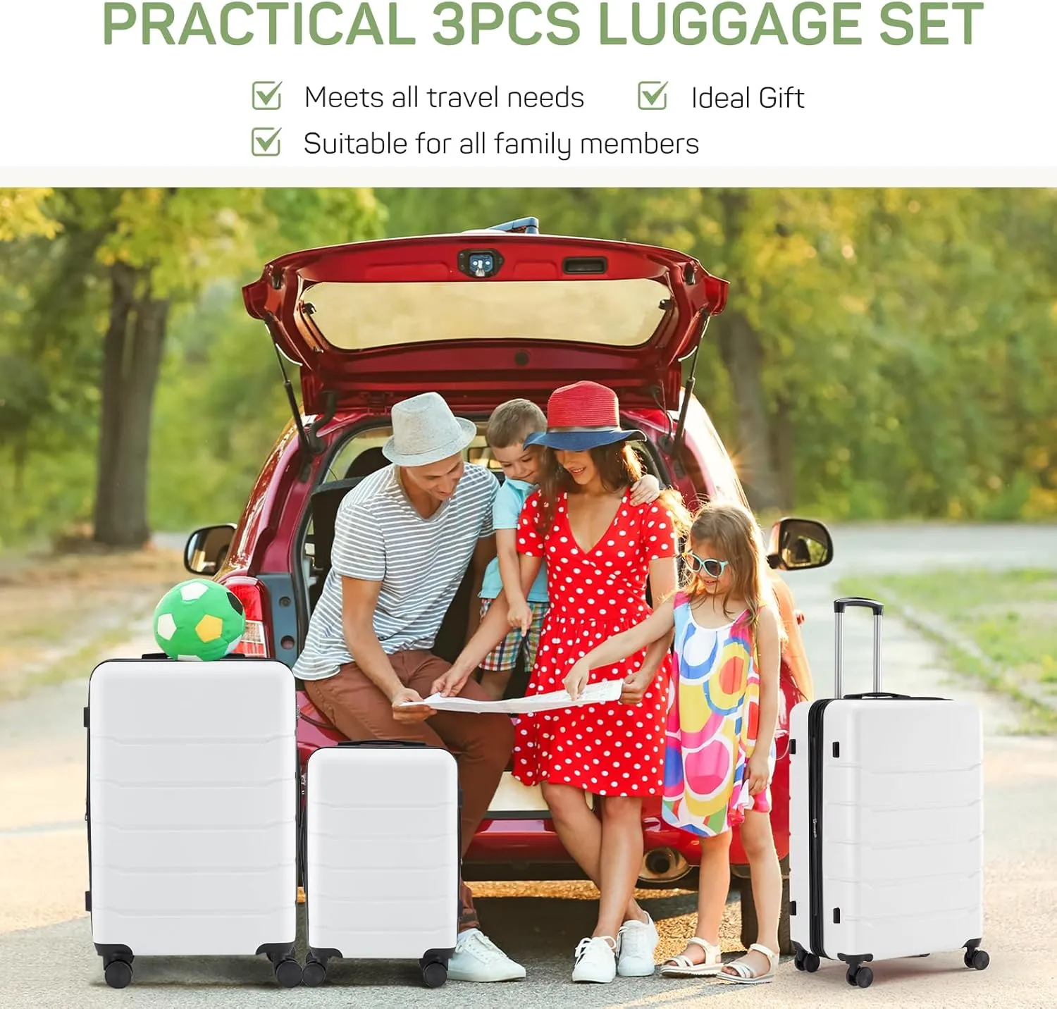 3-Piece Luggage Sets, Hard Shell Suitcases with Spinner Wheels, Expandable Lightweight Rolling Suitcase Sets with TSA Lock, White (20/24/28 Inch)