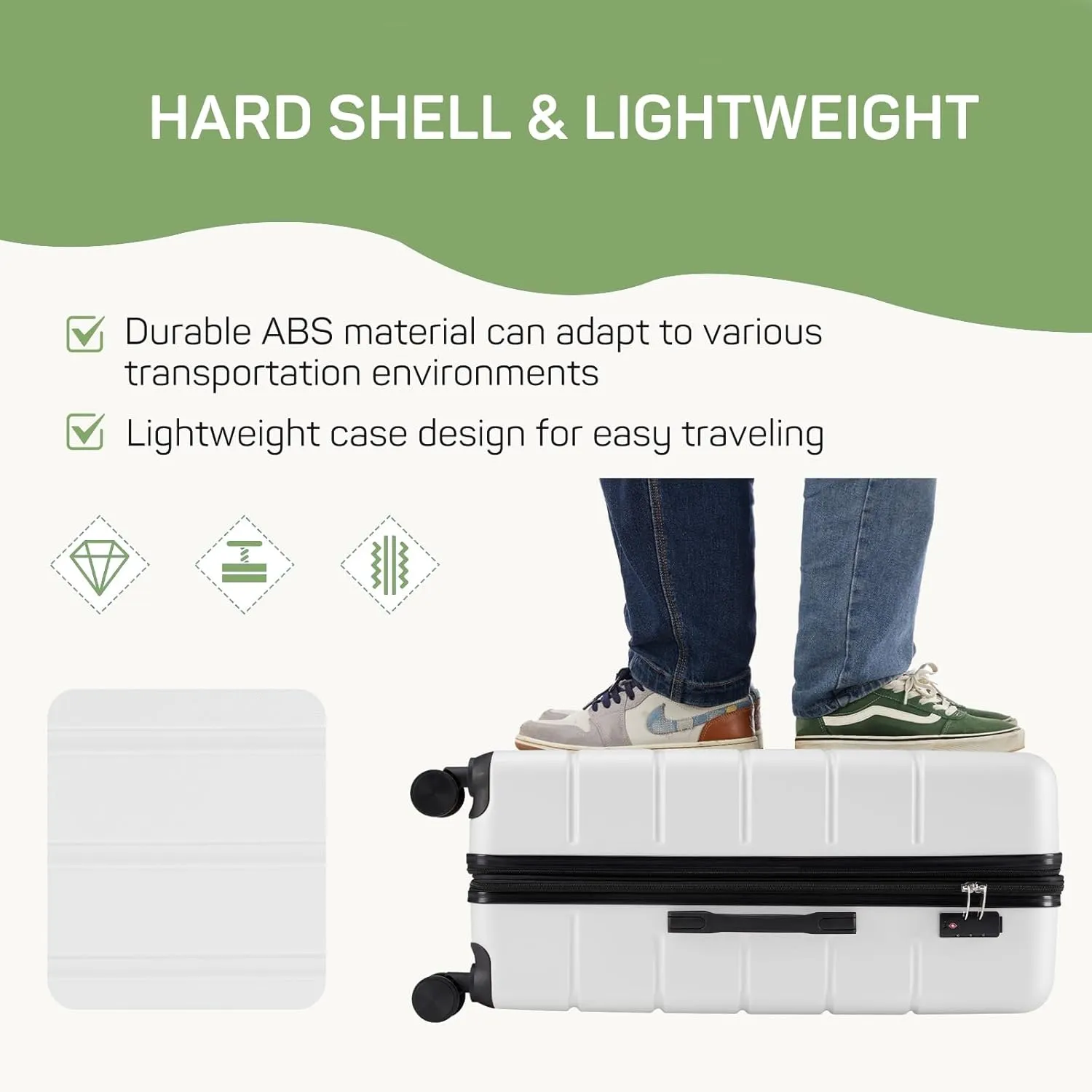 3-Piece Luggage Sets, Hard Shell Suitcases with Spinner Wheels, Expandable Lightweight Rolling Suitcase Sets with TSA Lock, White (20/24/28 Inch)
