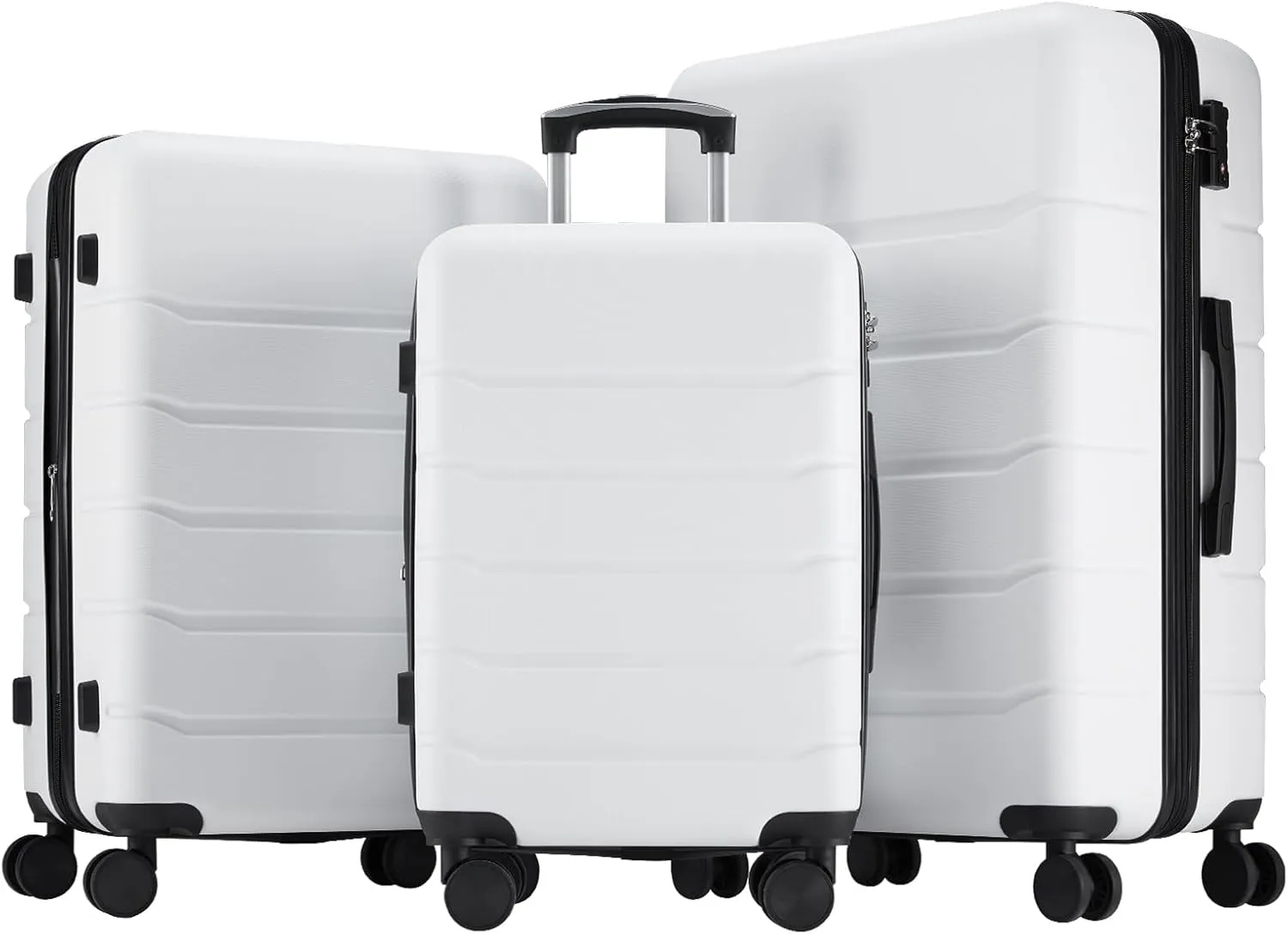 3-Piece Luggage Sets, Hard Shell Suitcases with Spinner Wheels, Expandable Lightweight Rolling Suitcase Sets with TSA Lock, White (20/24/28 Inch)