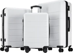 3-Piece Luggage Sets, Hard Shell Suitcases with Spinner Wheels, Expandable Lightweight Rolling Suitcase Sets with TSA Lock, White (20/24/28 Inch)
