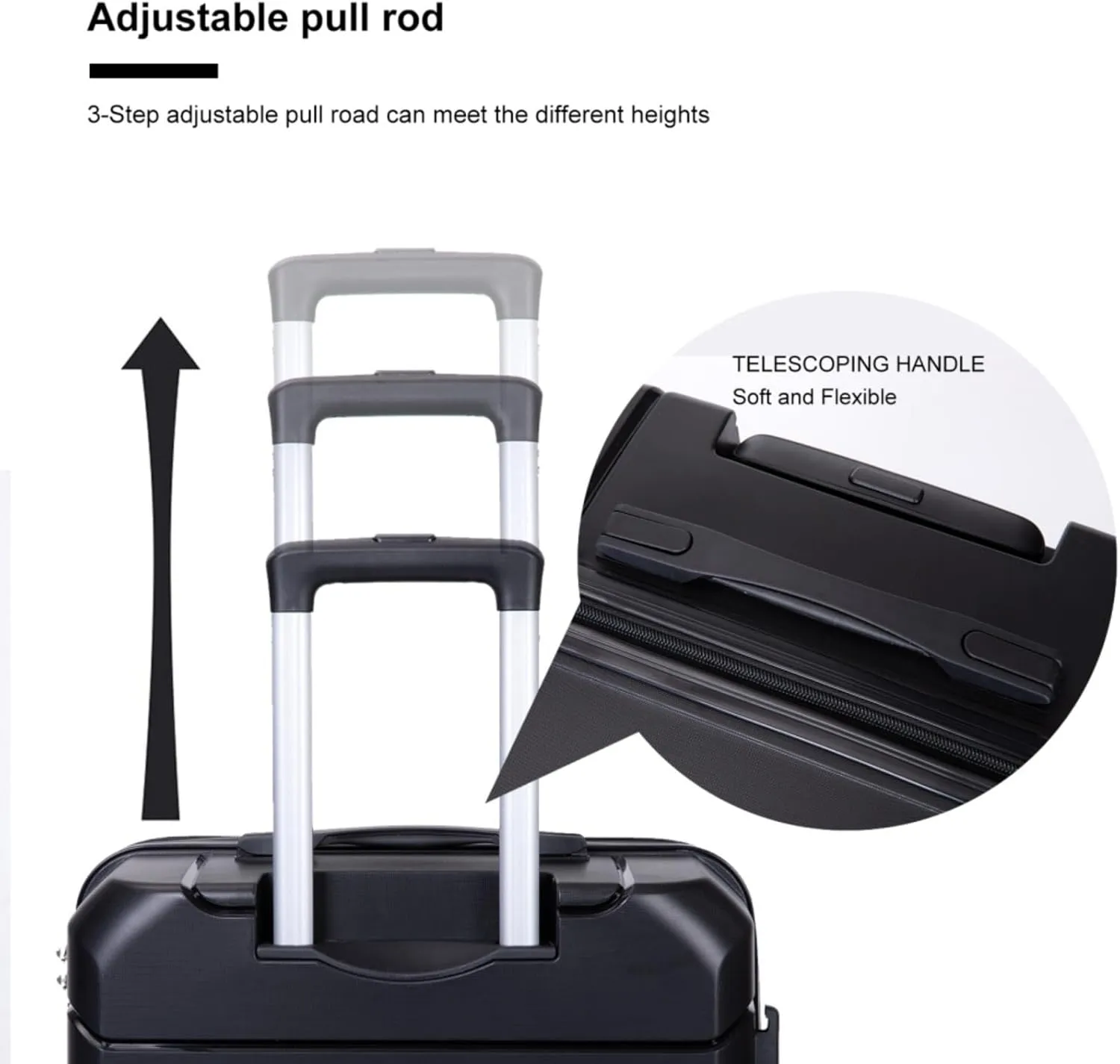 3-Piece PP Hardshell Luggage Set (20"/24"/28") - Lightweight Durable Suitcases with Lock & 360° Spinner Wheels - Black Carry-On & Checked Luggage (Black   Polypropylene)