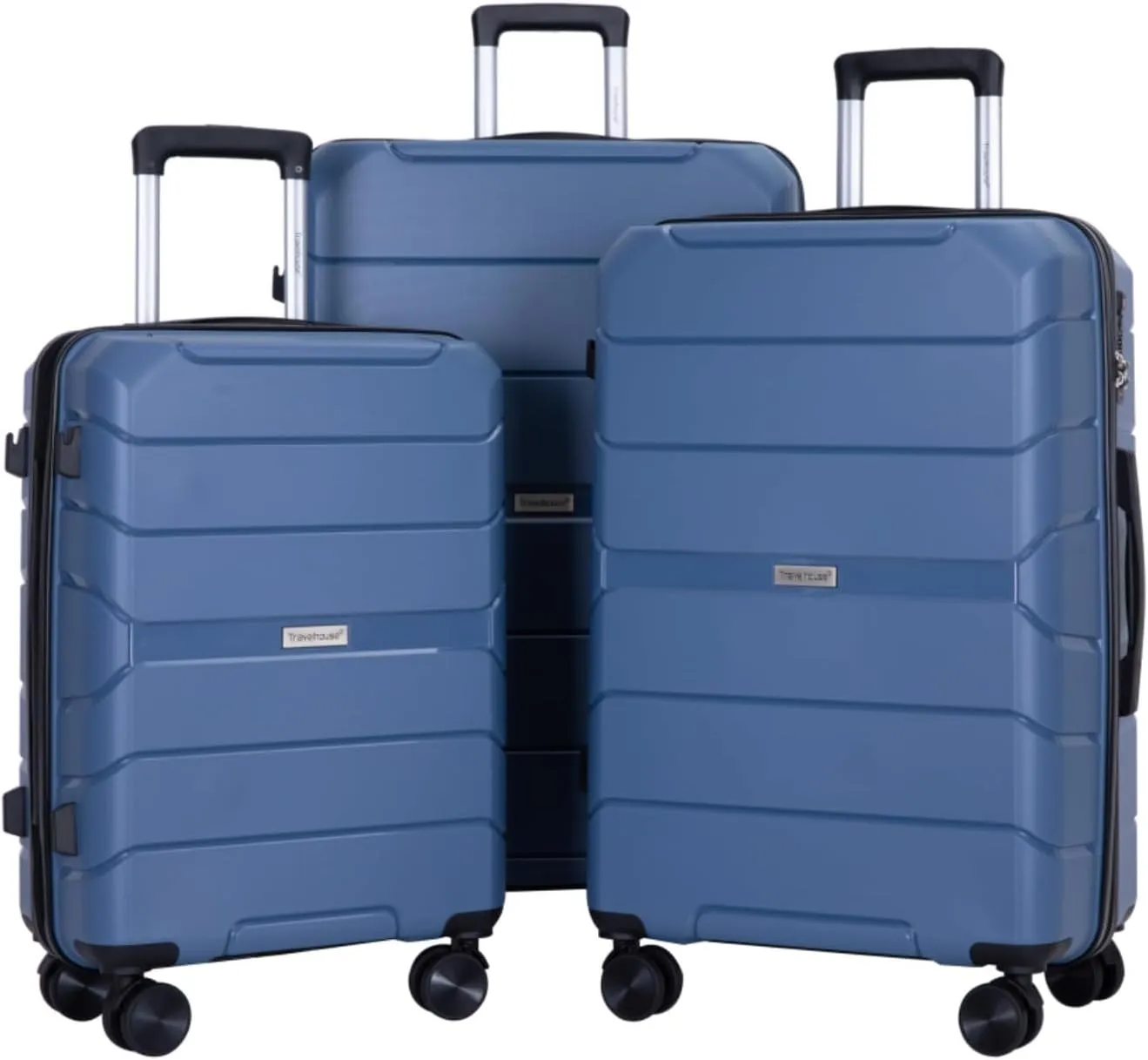 3-Piece PP Hardshell Luggage Set (20"/24"/28") - Lightweight Durable Suitcases with Lock & 360° Spinner Wheels - Black Carry-On & Checked Luggage (Blue   Polypropylene)