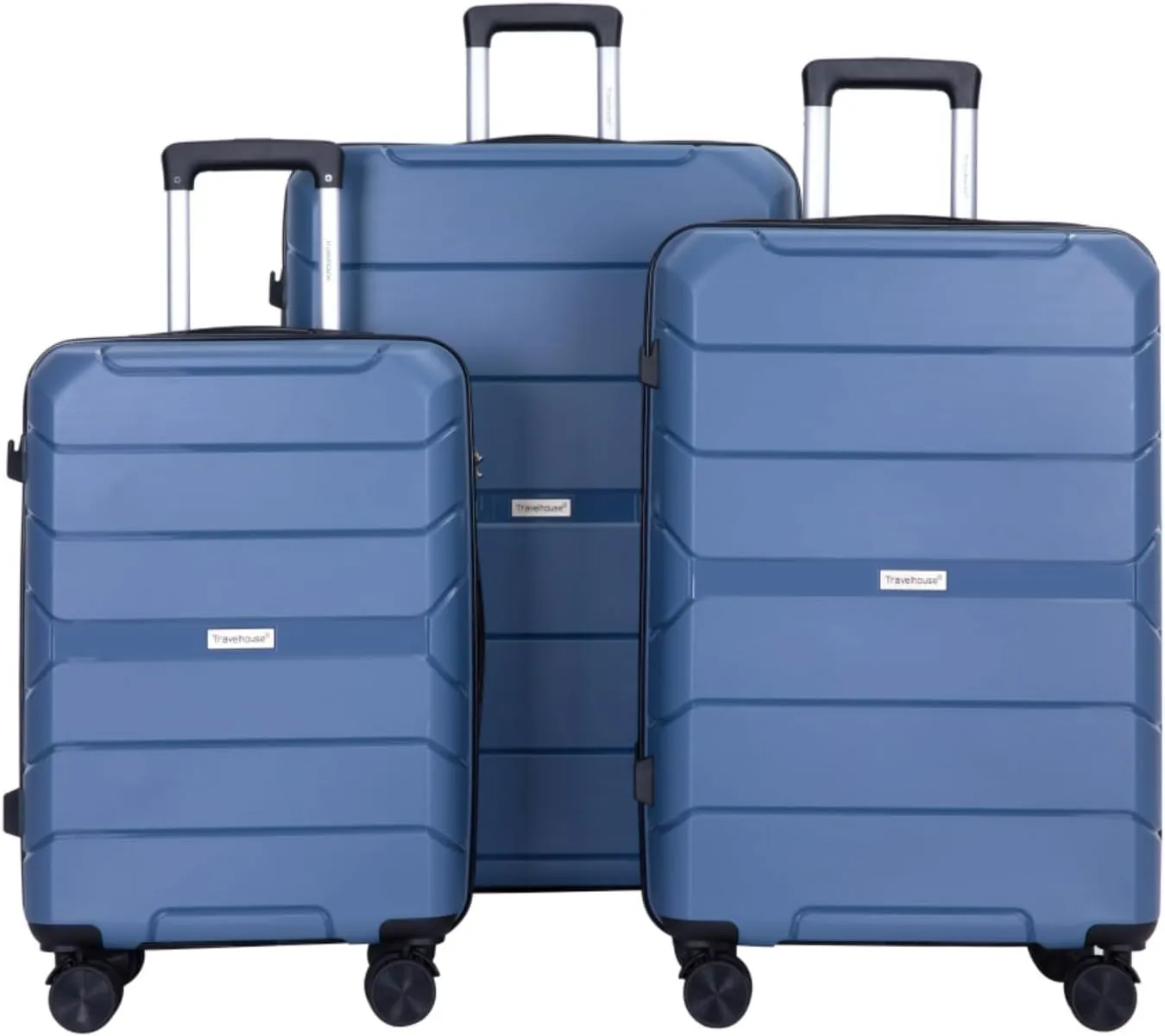 3-Piece PP Hardshell Luggage Set (20"/24"/28") - Lightweight Durable Suitcases with Lock & 360° Spinner Wheels - Black Carry-On & Checked Luggage (Blue   Polypropylene)