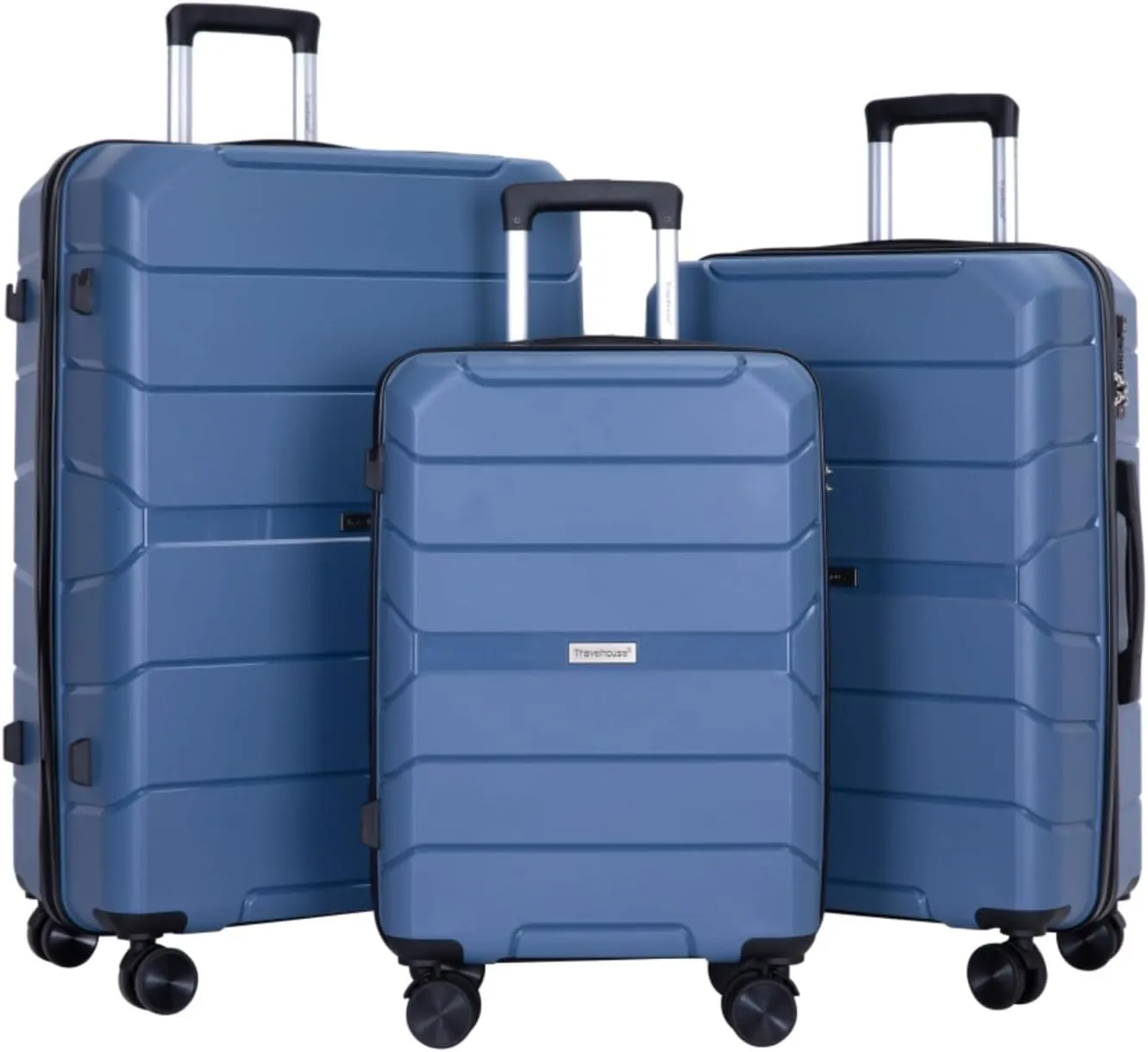3-Piece PP Hardshell Luggage Set (20"/24"/28") - Lightweight Durable Suitcases with Lock & 360° Spinner Wheels - Black Carry-On & Checked Luggage (Blue   Polypropylene)