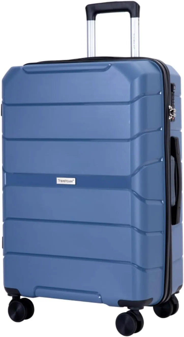 3-Piece PP Hardshell Luggage Set (20"/24"/28") - Lightweight Durable Suitcases with Lock & 360° Spinner Wheels - Black Carry-On & Checked Luggage (Blue   Polypropylene)