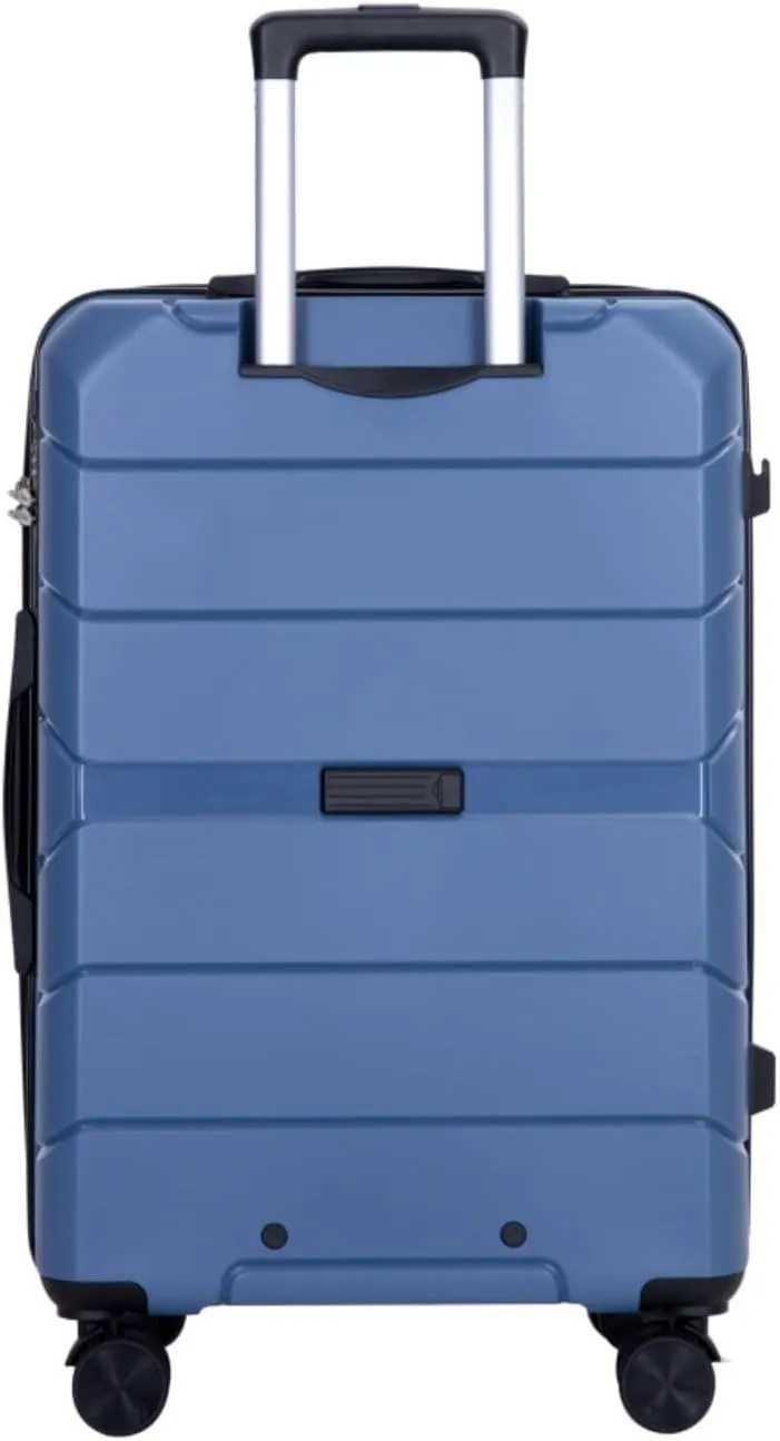 3-Piece PP Hardshell Luggage Set (20"/24"/28") - Lightweight Durable Suitcases with Lock & 360° Spinner Wheels - Black Carry-On & Checked Luggage (Blue   Polypropylene)