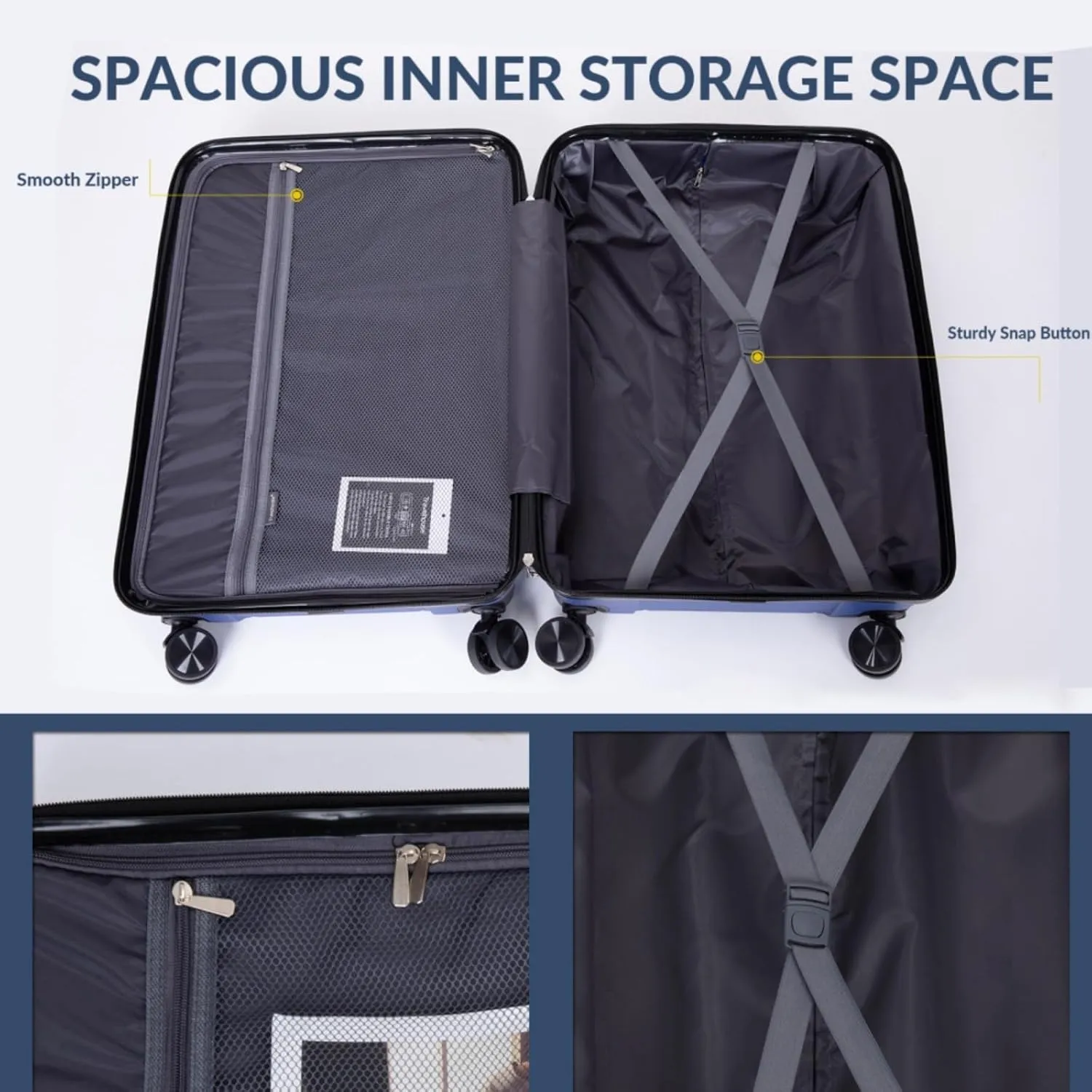3-Piece PP Hardshell Luggage Set (20"/24"/28") - Lightweight Durable Suitcases with Lock & 360° Spinner Wheels - Black Carry-On & Checked Luggage (Navy   Polypropylene)