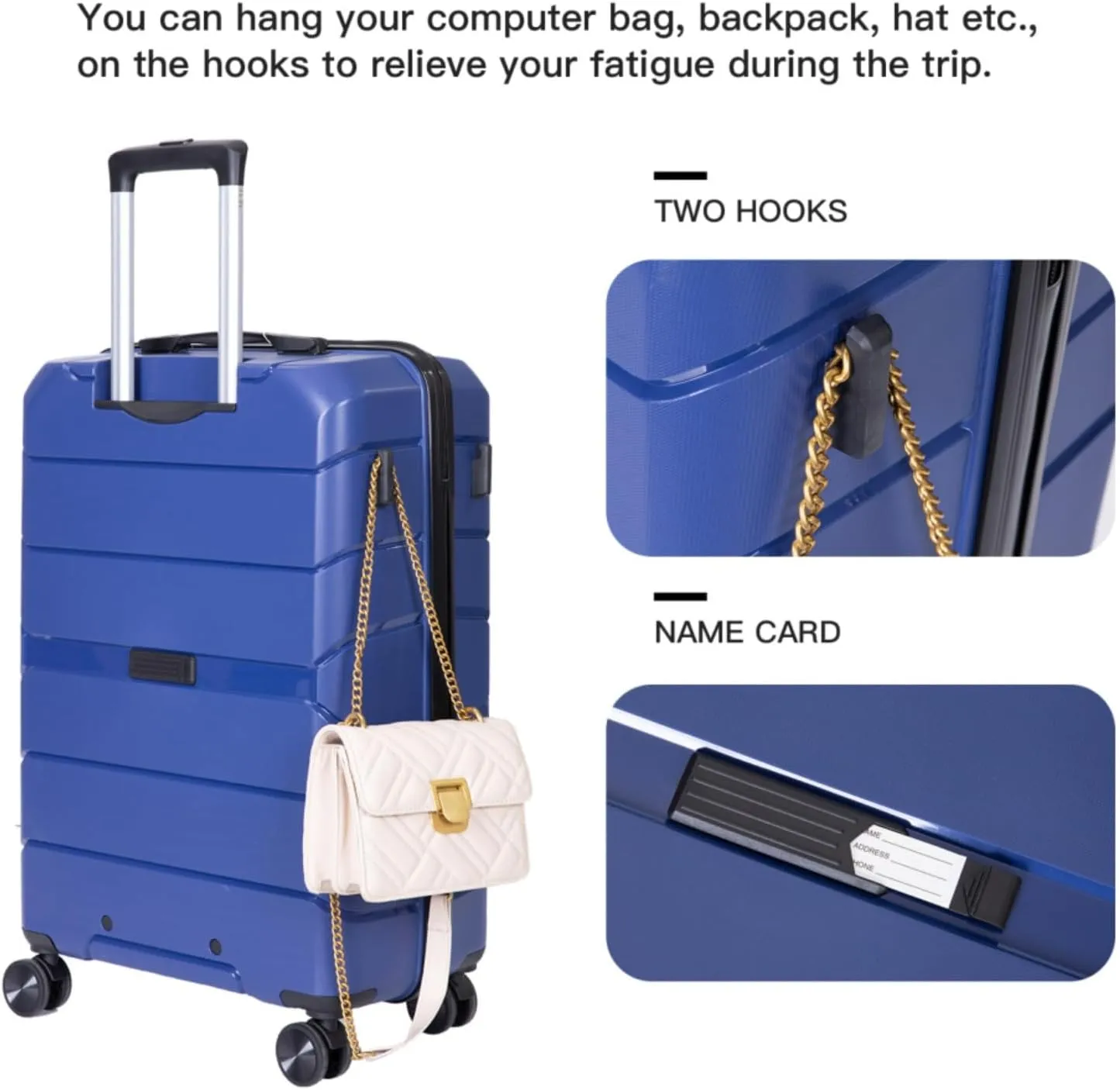 3-Piece PP Hardshell Luggage Set (20"/24"/28") - Lightweight Durable Suitcases with Lock & 360° Spinner Wheels - Black Carry-On & Checked Luggage (Navy   Polypropylene)