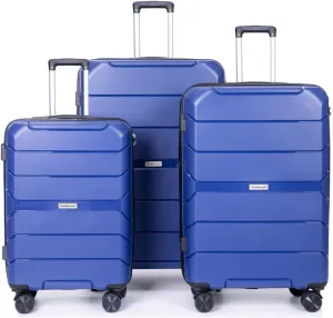 3-Piece PP Hardshell Luggage Set (20"/24"/28") - Lightweight Durable Suitcases with Lock & 360° Spinner Wheels - Black Carry-On & Checked Luggage (Navy   Polypropylene)