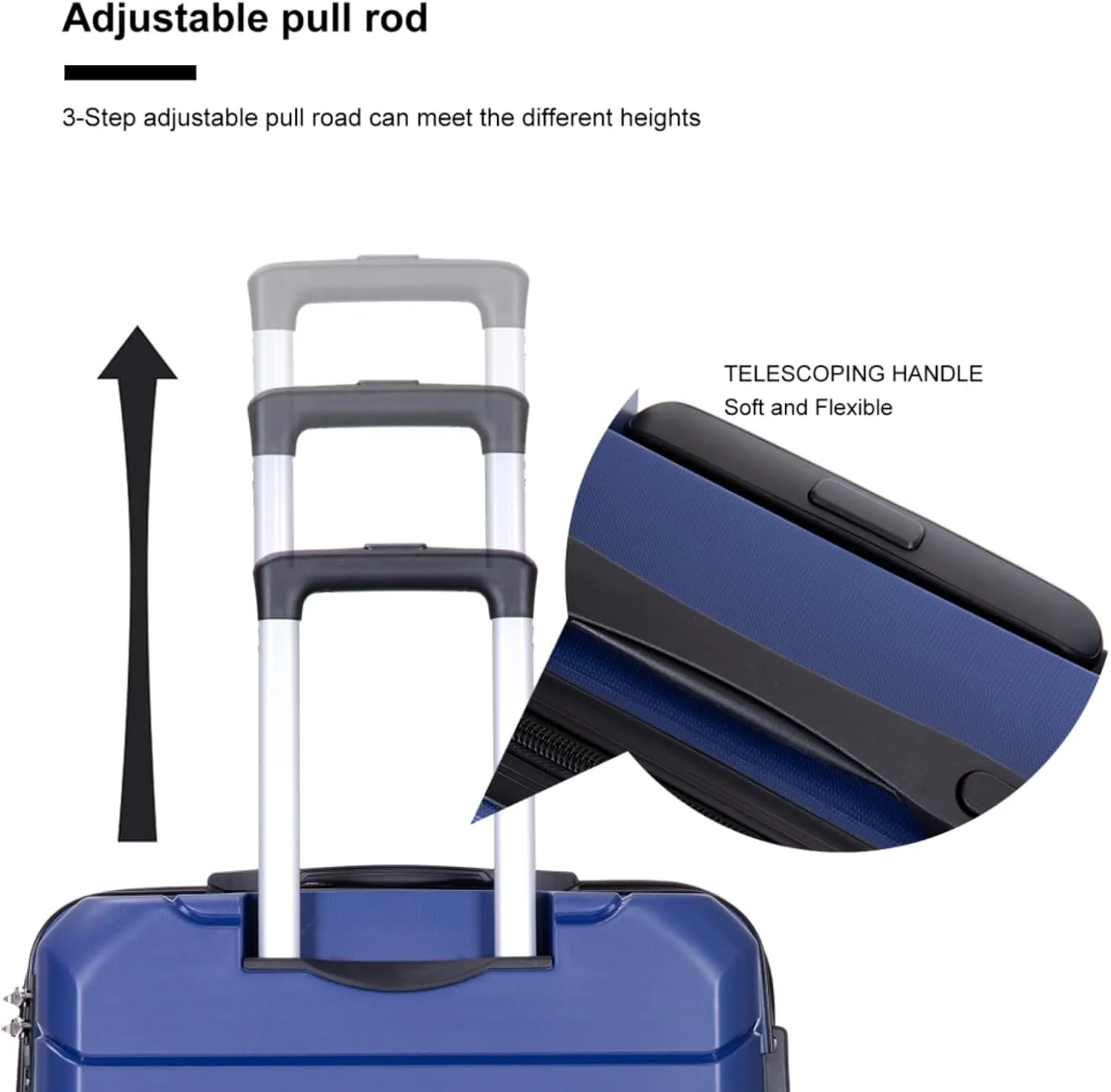 3-Piece PP Hardshell Luggage Set (20"/24"/28") - Lightweight Durable Suitcases with Lock & 360° Spinner Wheels - Black Carry-On & Checked Luggage (Navy   Polypropylene)