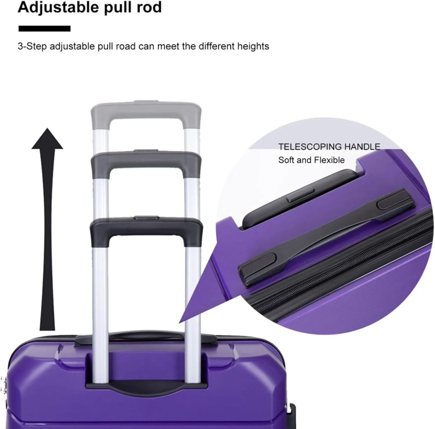 3-Piece PP Hardshell Luggage Set (20"/24"/28") - Lightweight Durable Suitcases with Lock & 360° Spinner Wheels - Black Carry-On & Checked Luggage (Purple   Polypropylene)