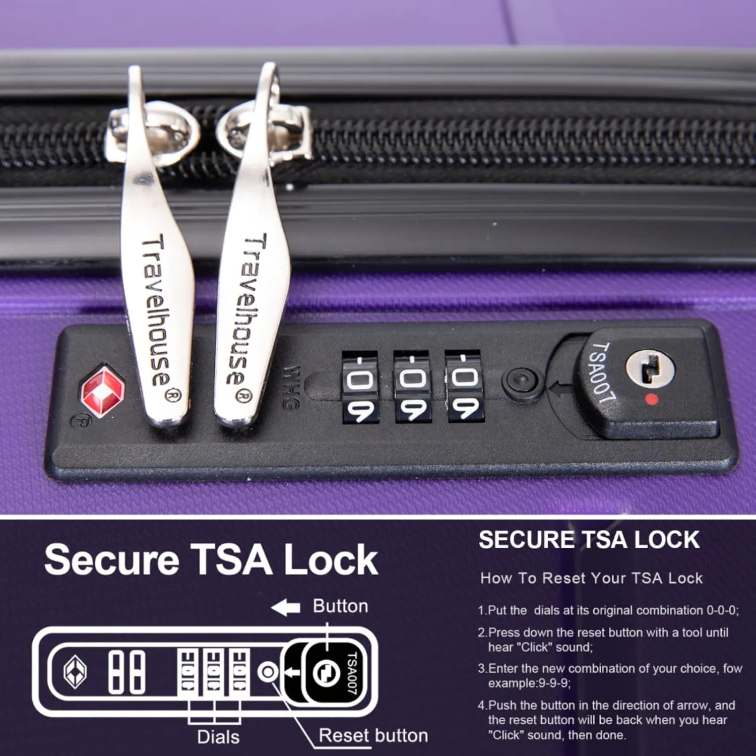 3-Piece PP Hardshell Luggage Set (20"/24"/28") - Lightweight Durable Suitcases with Lock & 360° Spinner Wheels - Black Carry-On & Checked Luggage (Purple   Polypropylene)