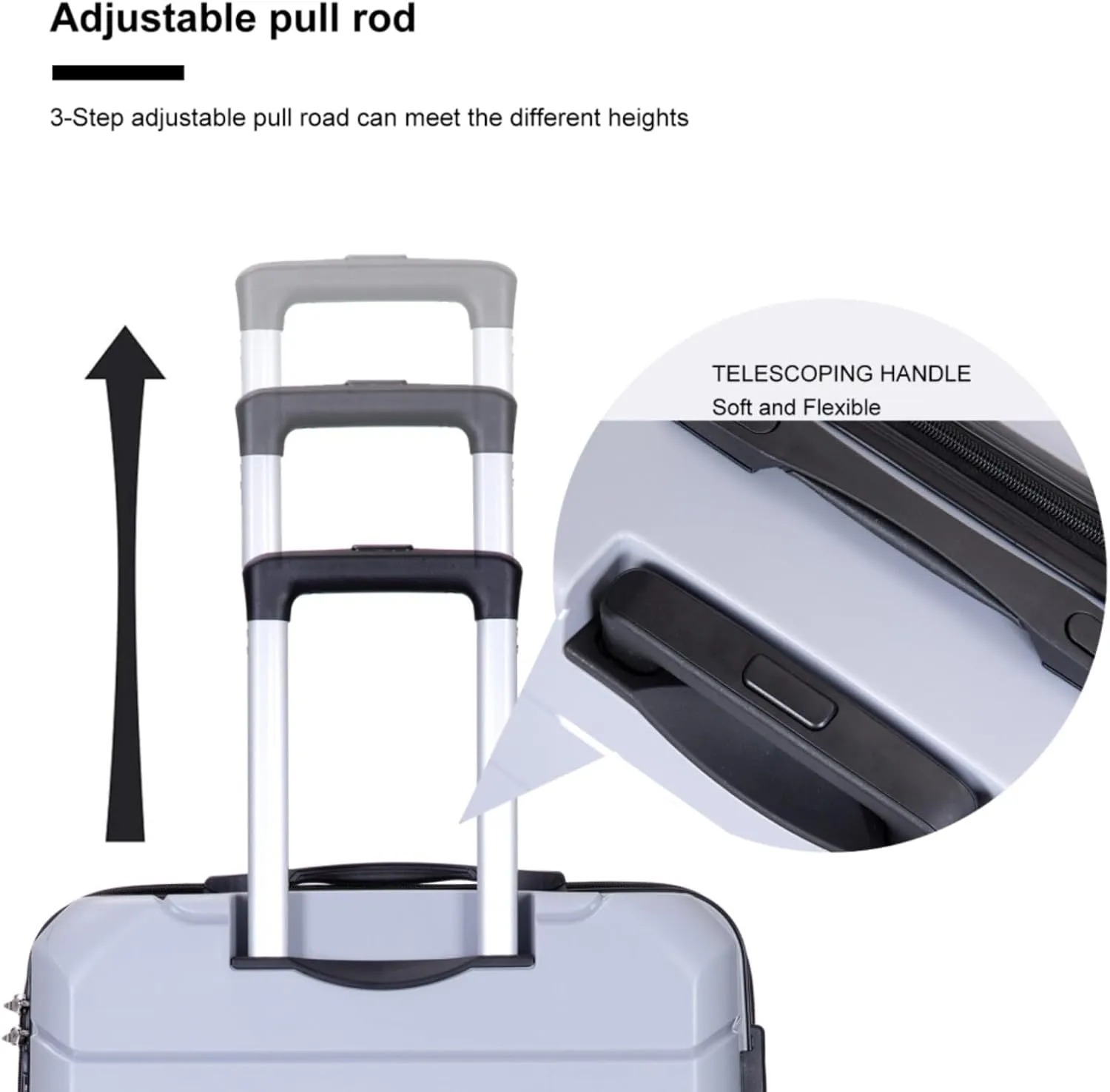 3-Piece PP Hardshell Luggage Set (20"/24"/28") - Lightweight Durable Suitcases with Lock & 360° Spinner Wheels - Black Carry-On & Checked Luggage (Silver   Polypropylene)