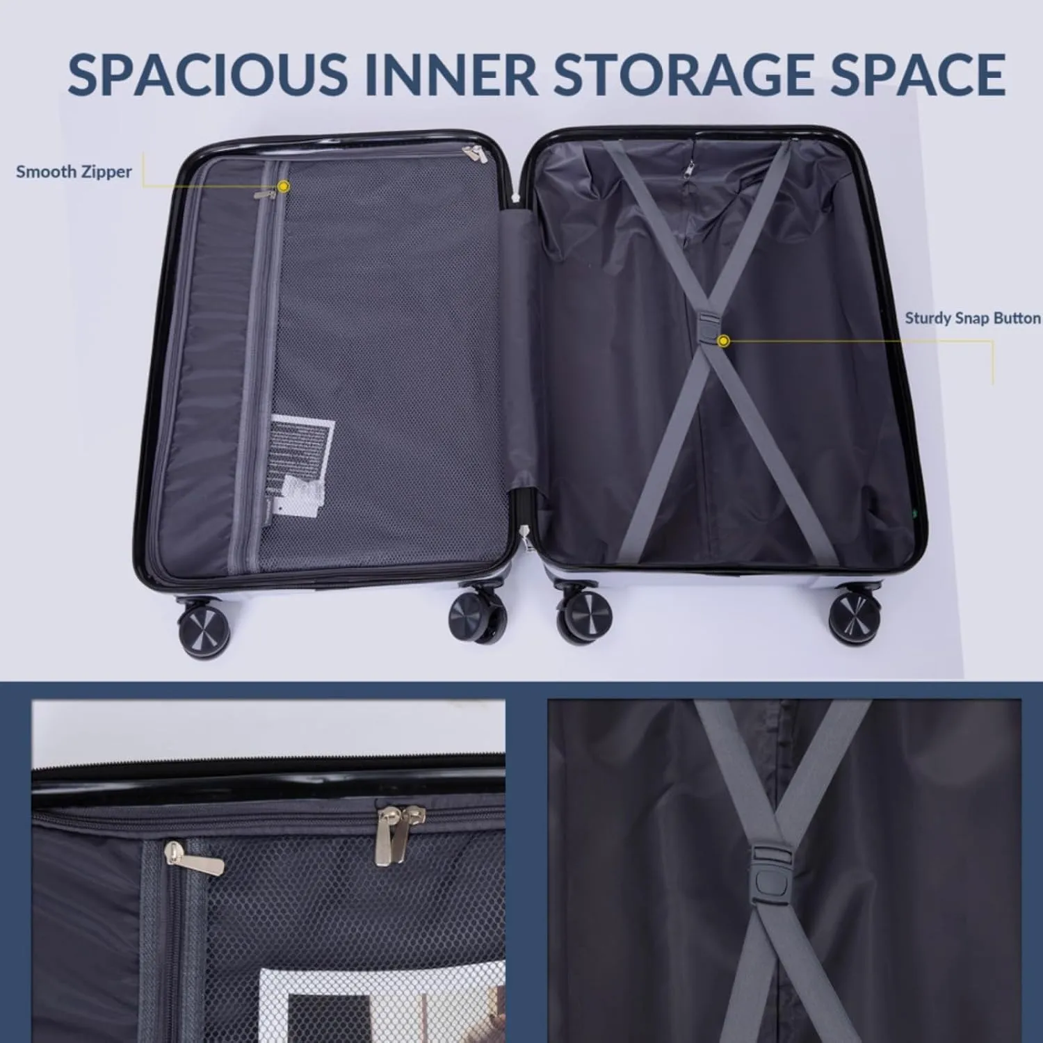 3-Piece PP Hardshell Luggage Set (20"/24"/28") - Lightweight Durable Suitcases with Lock & 360° Spinner Wheels - Black Carry-On & Checked Luggage (Silver   Polypropylene)