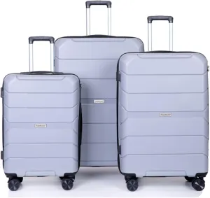 3-Piece PP Hardshell Luggage Set (20"/24"/28") - Lightweight Durable Suitcases with Lock & 360° Spinner Wheels - Black Carry-On & Checked Luggage (Silver   Polypropylene)