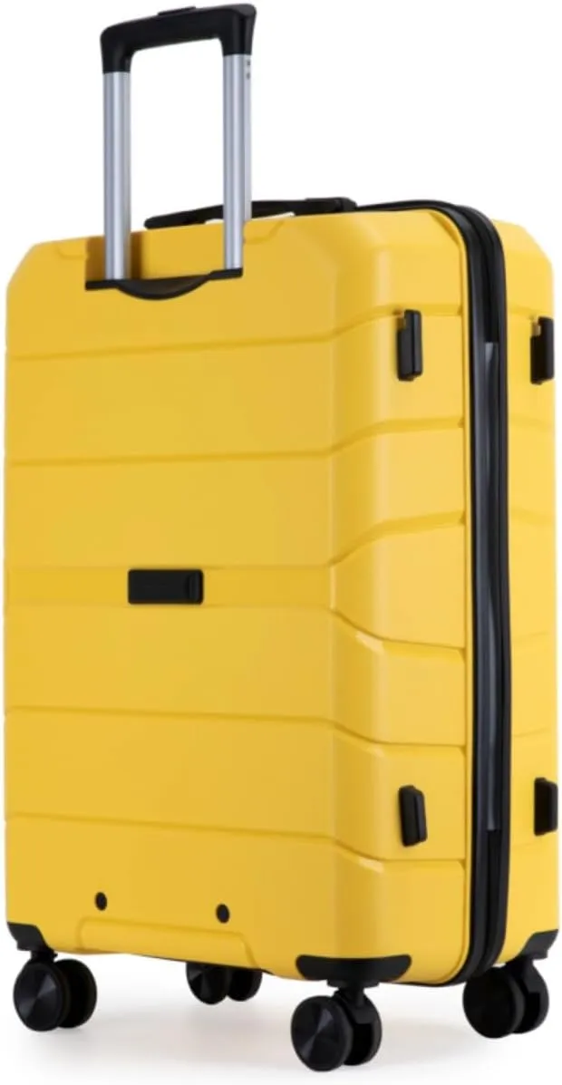 3-Piece PP Hardshell Luggage Set (20"/24"/28") - Lightweight Durable Suitcases with Lock & 360° Spinner Wheels - Black Carry-On & Checked Luggage (Yellow   Polypropylene)