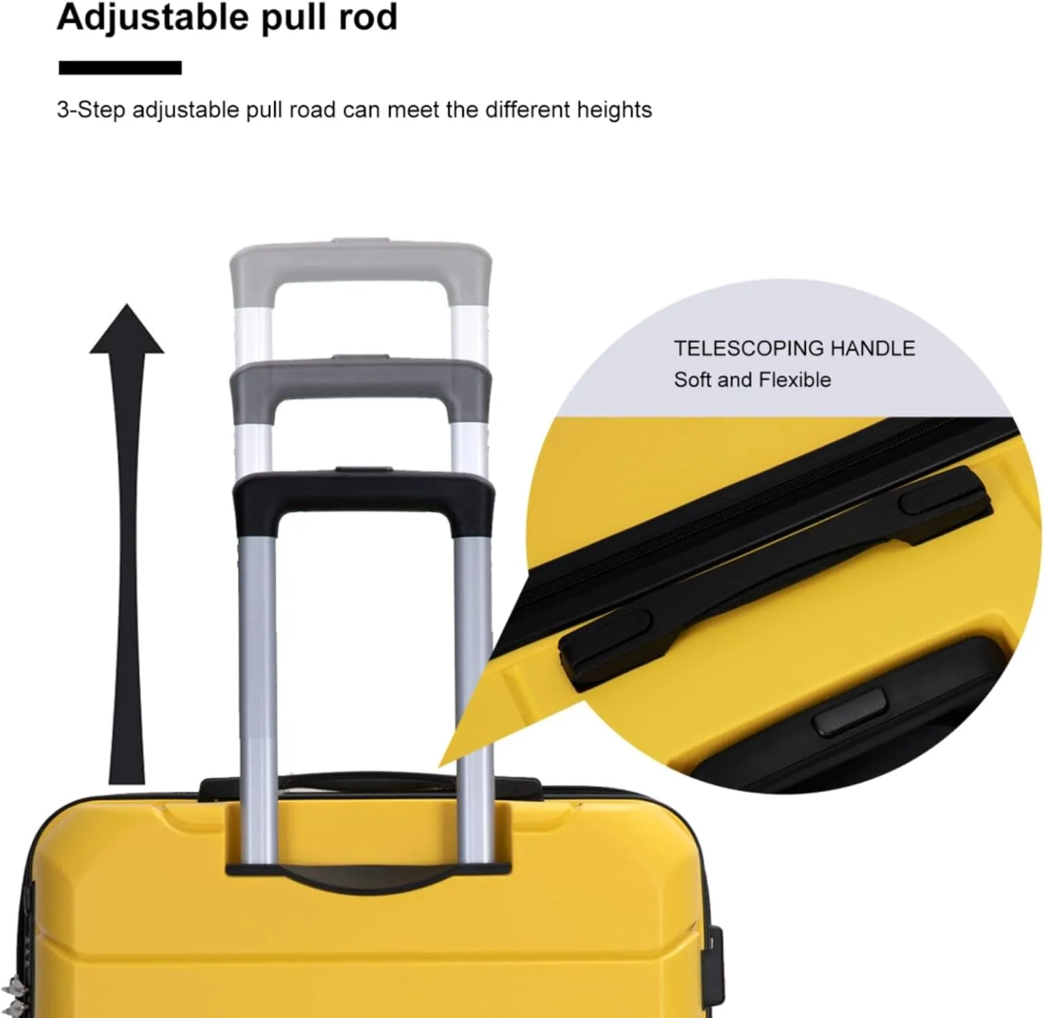 3-Piece PP Hardshell Luggage Set (20"/24"/28") - Lightweight Durable Suitcases with Lock & 360° Spinner Wheels - Black Carry-On & Checked Luggage (Yellow   Polypropylene)