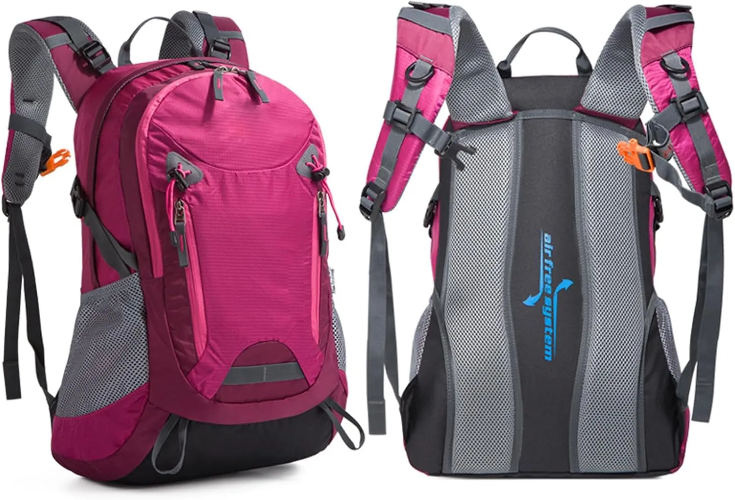 35L Hiking Backpack – Lightweight Waterproof Daypack with Adjustable Straps, Mesh Side Pockets – Camping & Travel Backpack for Men & Women – Rose Red