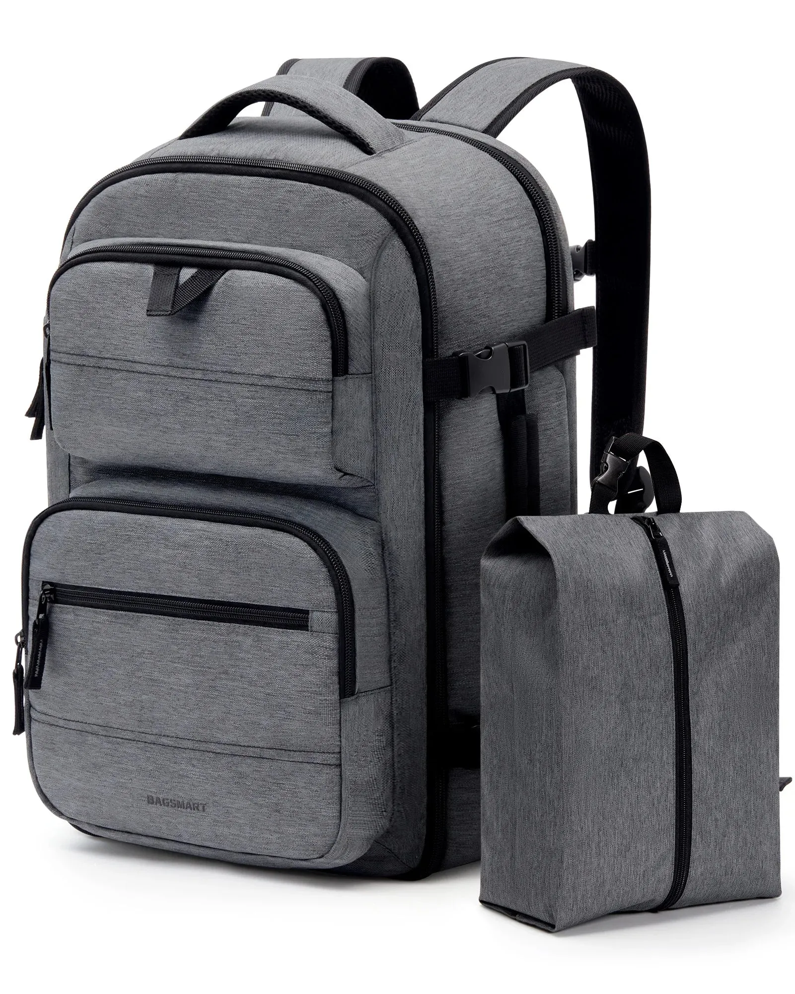 40L BAGSMART 2PCS Travel Backpack for Women Men Flight Approved Carry on Backpack with Shoe Bag TSA Large Suitcases travel