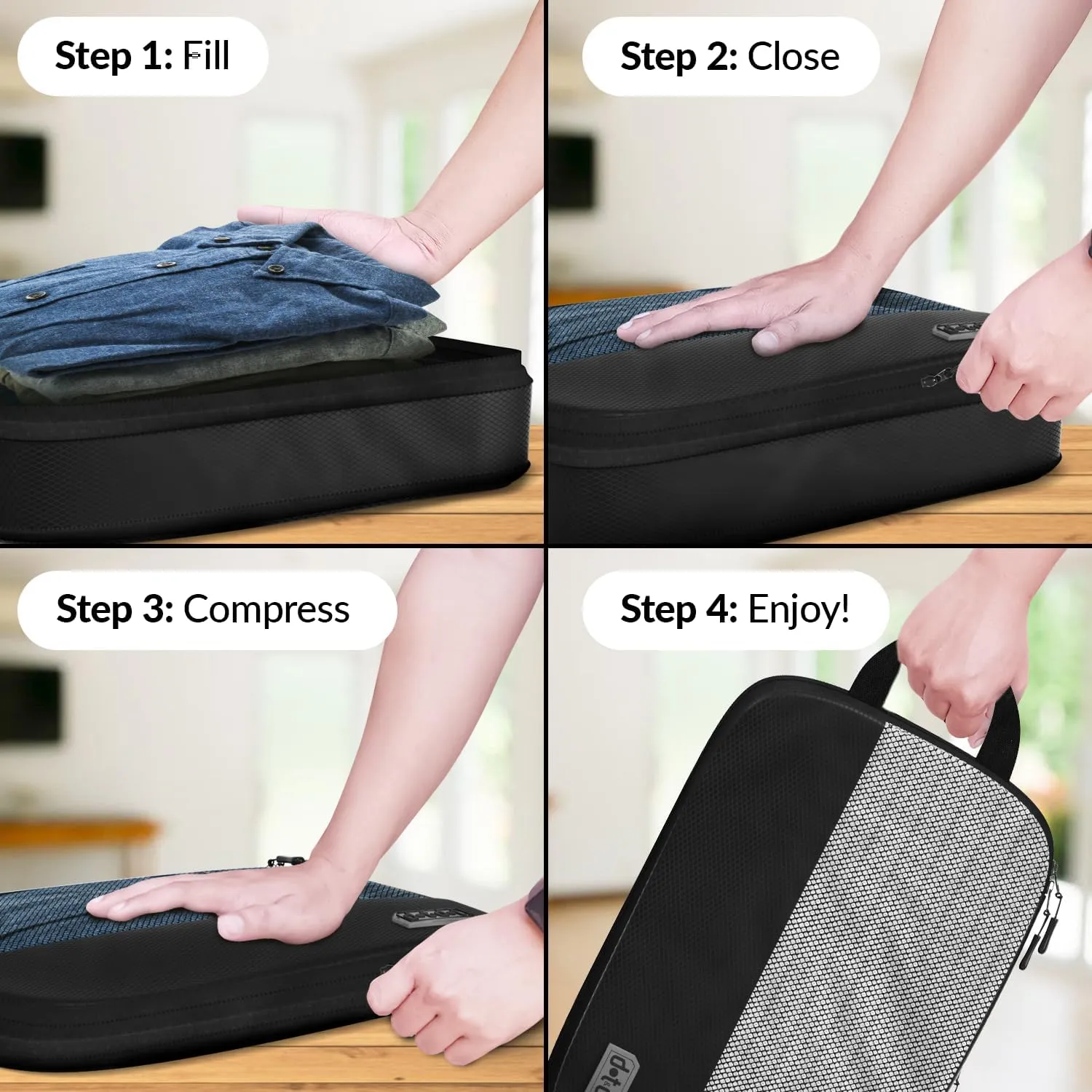 4pc Small Compression Packing Cubes for Suitcases - Carry-on & Compression Cubes - Luggage Packing Bags for Travel