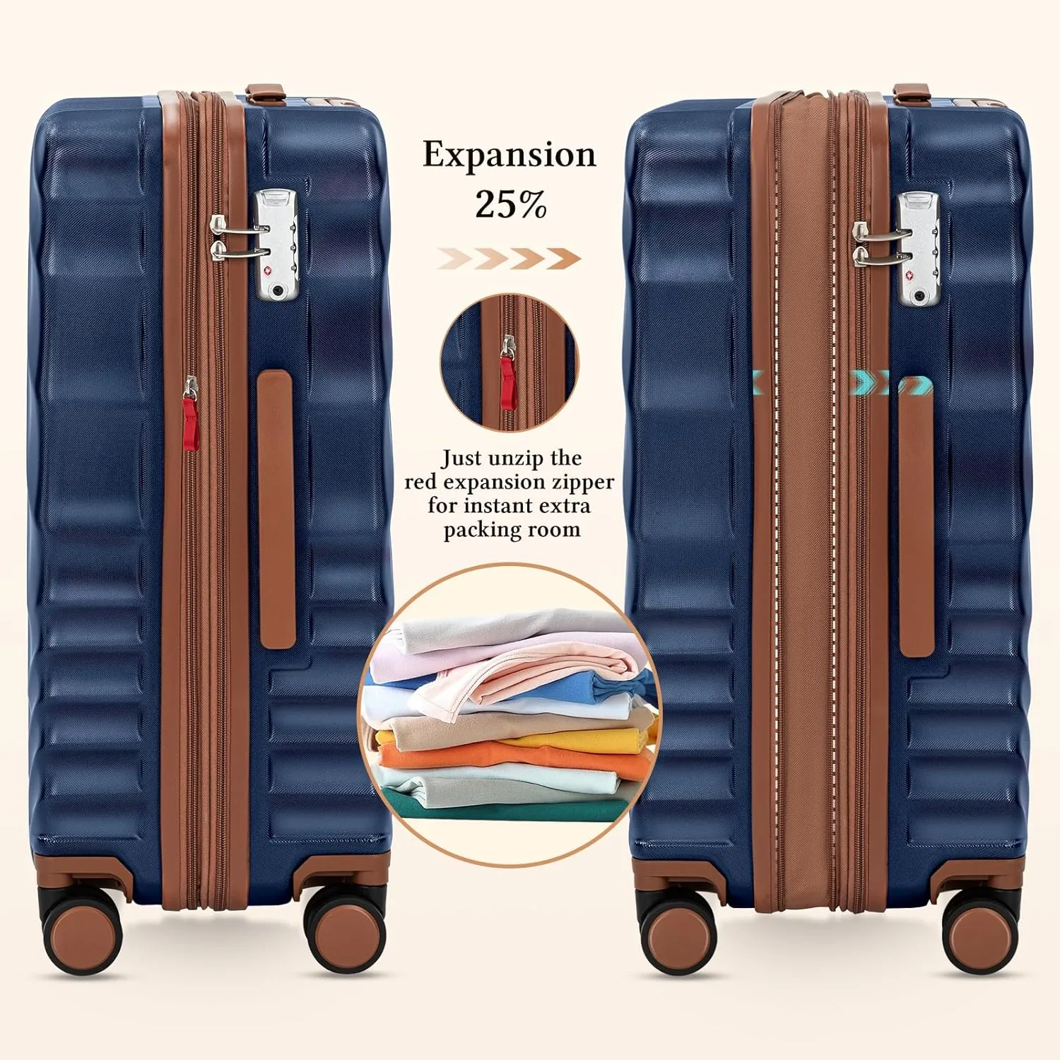 5 piece Luggage Set Expandable Suitcase 22x14x9 Airline Approved Carry on, ABS Hard Case Suitcases with Spinner Wheels, TSA Lock, Durable Waterproof Travel Set