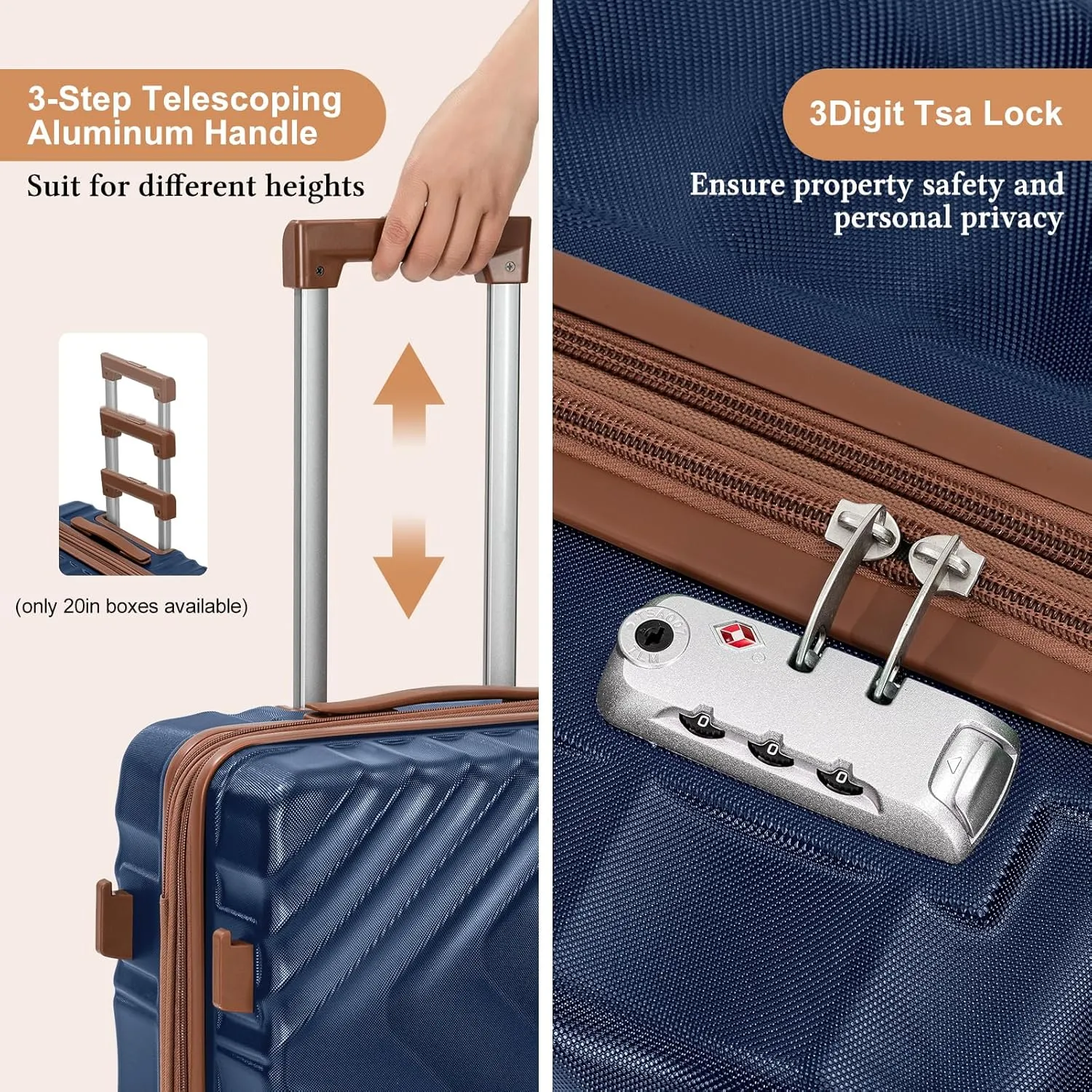 5 piece Luggage Set Expandable Suitcase 22x14x9 Airline Approved Carry on, ABS Hard Case Suitcases with Spinner Wheels, TSA Lock, Durable Waterproof Travel Set