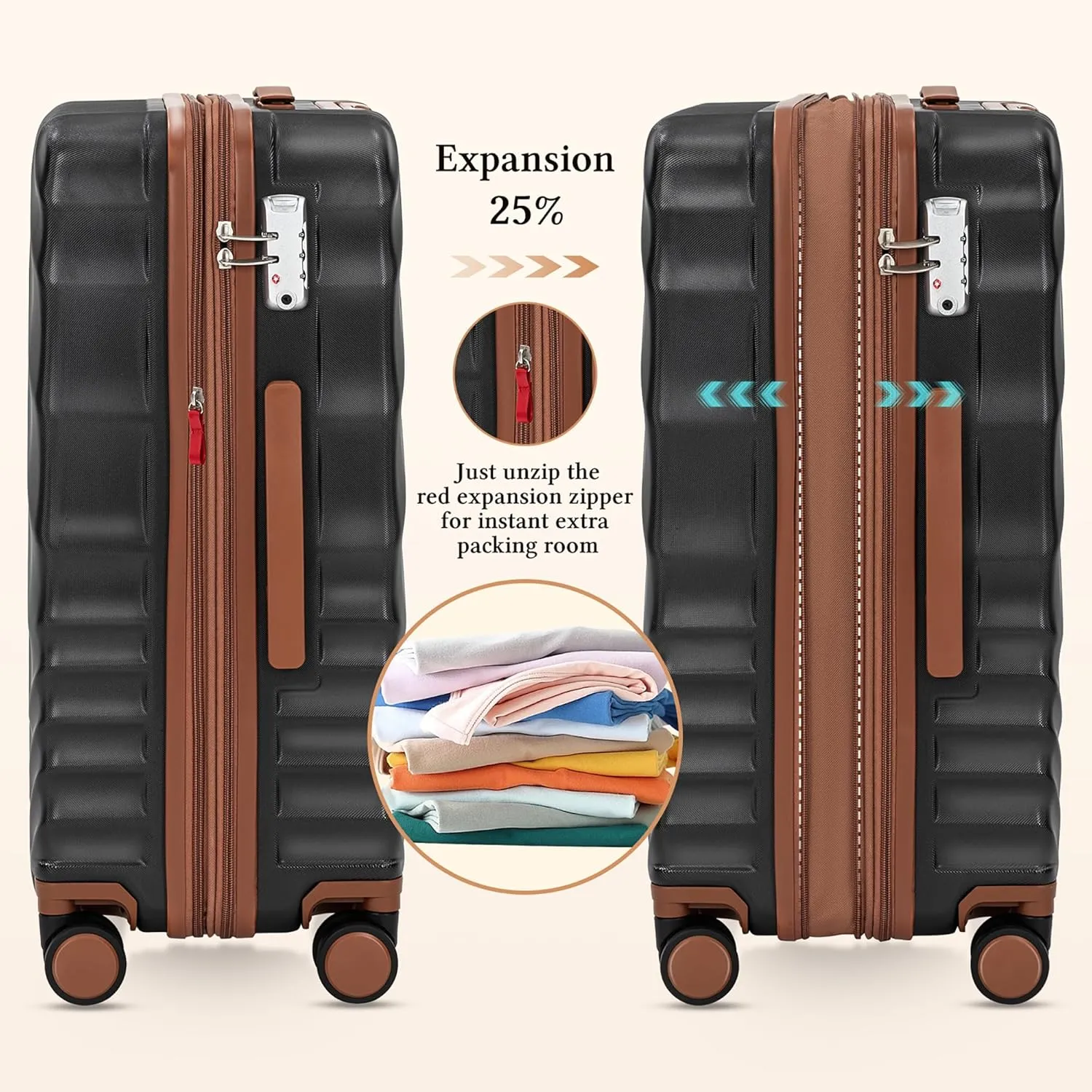 5 piece Luggage Set Expandable Suitcase 22x14x9 Airline Approved Carry on, ABS Hard Case Suitcases with Spinner Wheels, TSA Lock, Durable Waterproof Travel Set