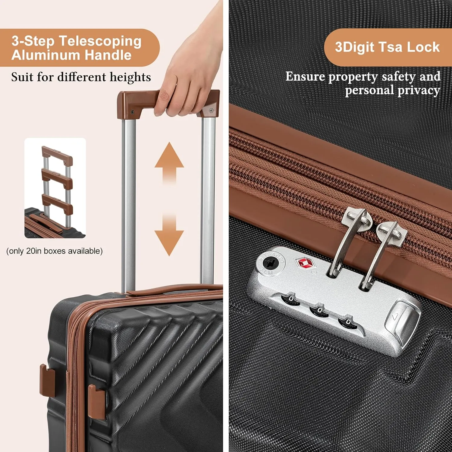 5 piece Luggage Set Expandable Suitcase 22x14x9 Airline Approved Carry on, ABS Hard Case Suitcases with Spinner Wheels, TSA Lock, Durable Waterproof Travel Set