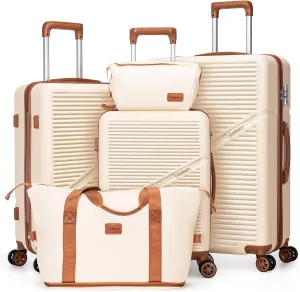 5 Piece Luggage Sets with Spinner Wheels, Hardshell ABS Suitcase Set with Tsa Lock, Lightweight Hardside Waterproof Travel Suitcases for Men Women, White (20"/24"/28")