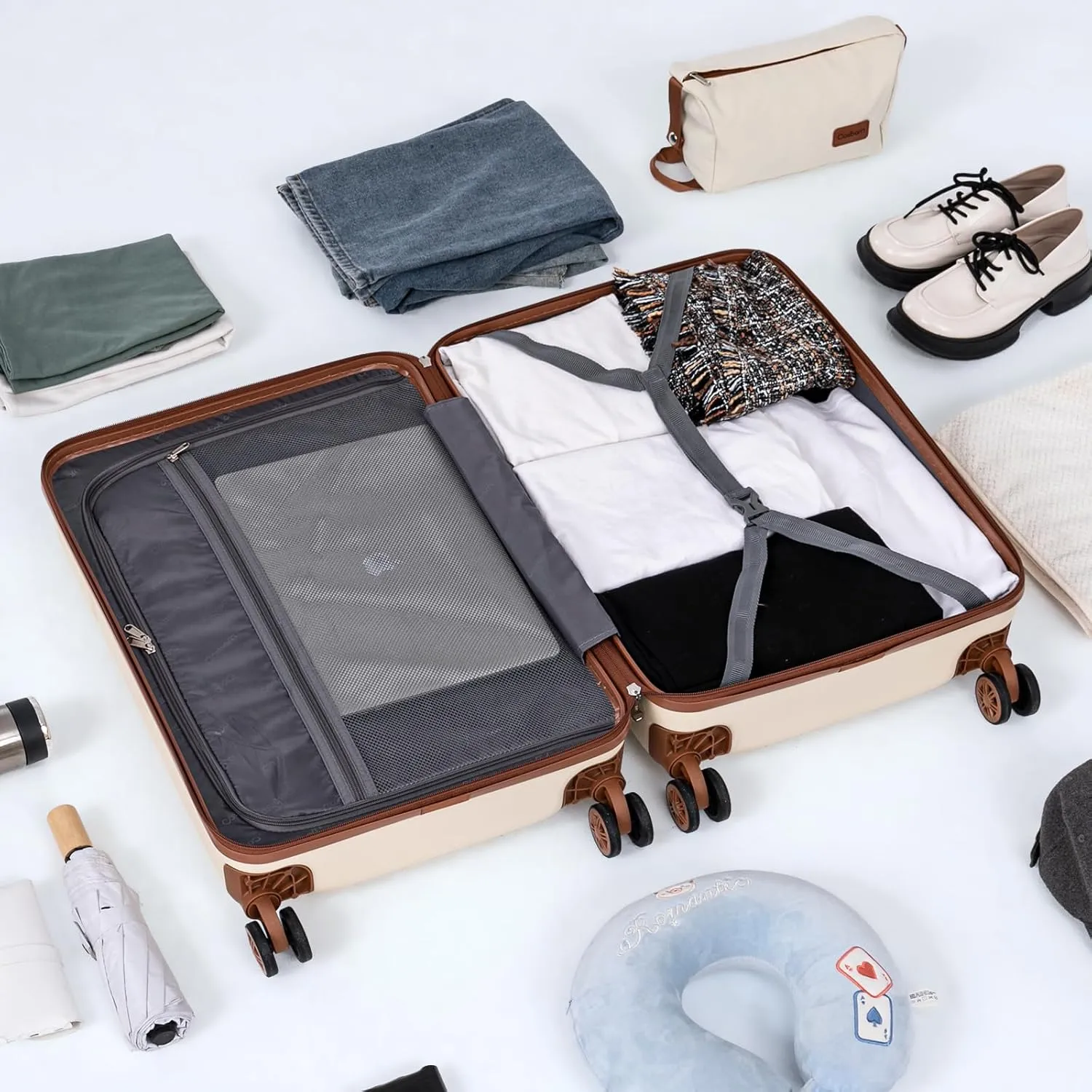 5 Piece Luggage Sets with Spinner Wheels, Hardshell ABS Suitcase Set with Tsa Lock, Lightweight Hardside Waterproof Travel Suitcases for Men Women, White (20"/24"/28")
