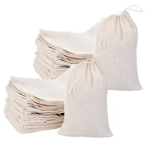 50-Pack Cotton Muslin Drawstring Bags – 4x6 Inches, Multi-Purpose for Tea, Spices & Herbs